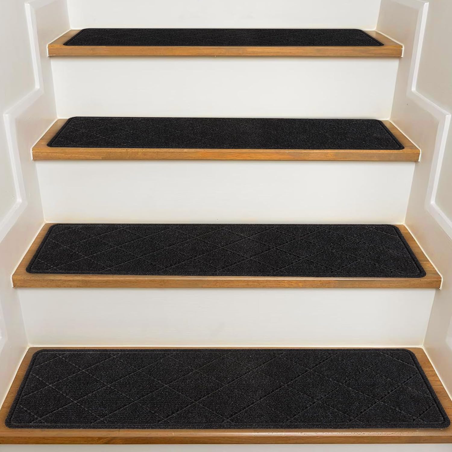 Paquete de 15 peldaños de escalera para escalones de madera para interiores, antideslizantes de 8 x 30 pulgadas, con adhesivo reutilizable para