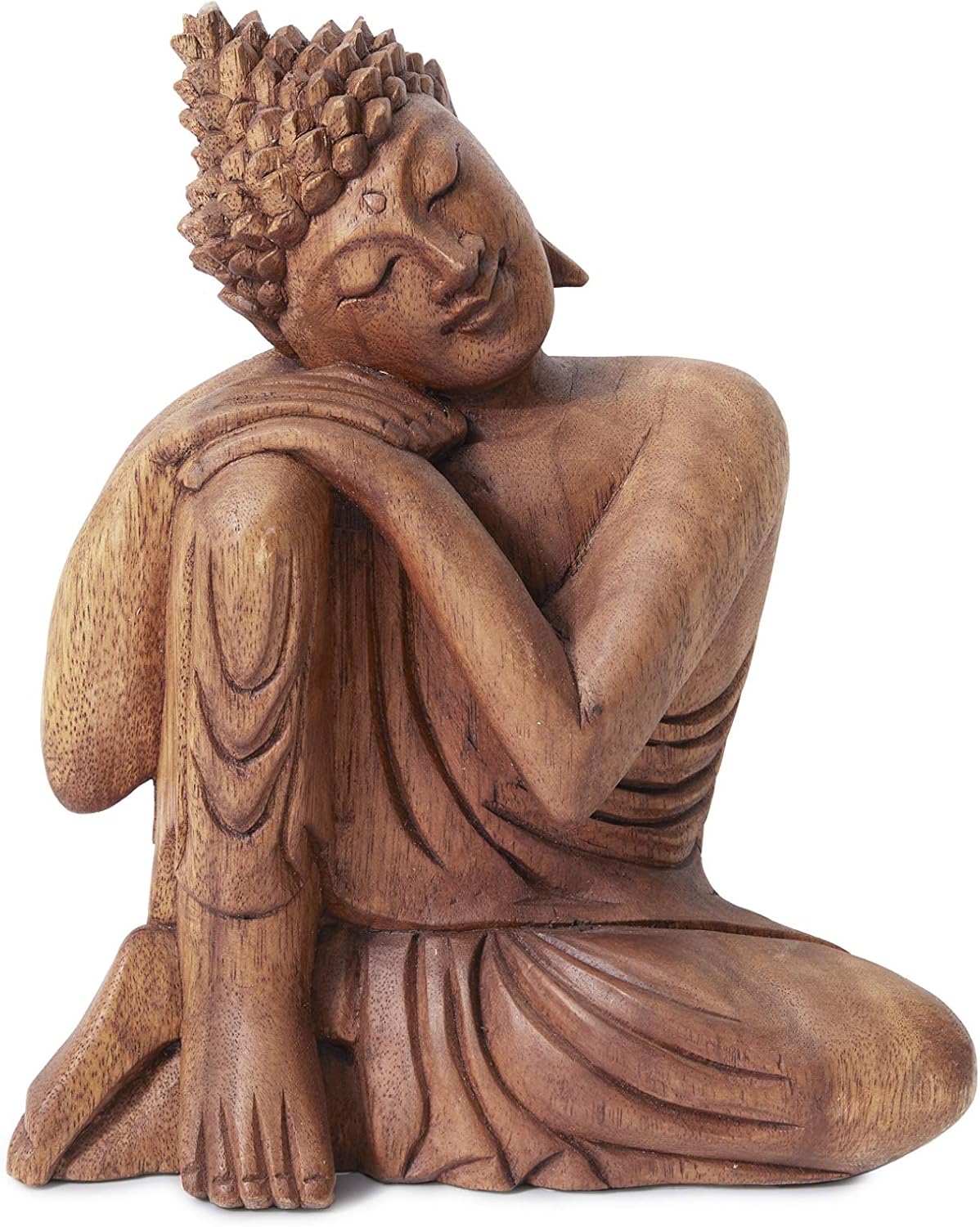 Serene Spaces Living Estatua de Buda de madera, bellamente tallada en madera de teca, ideal para meditación, decoración zen al aire libre, serenidad