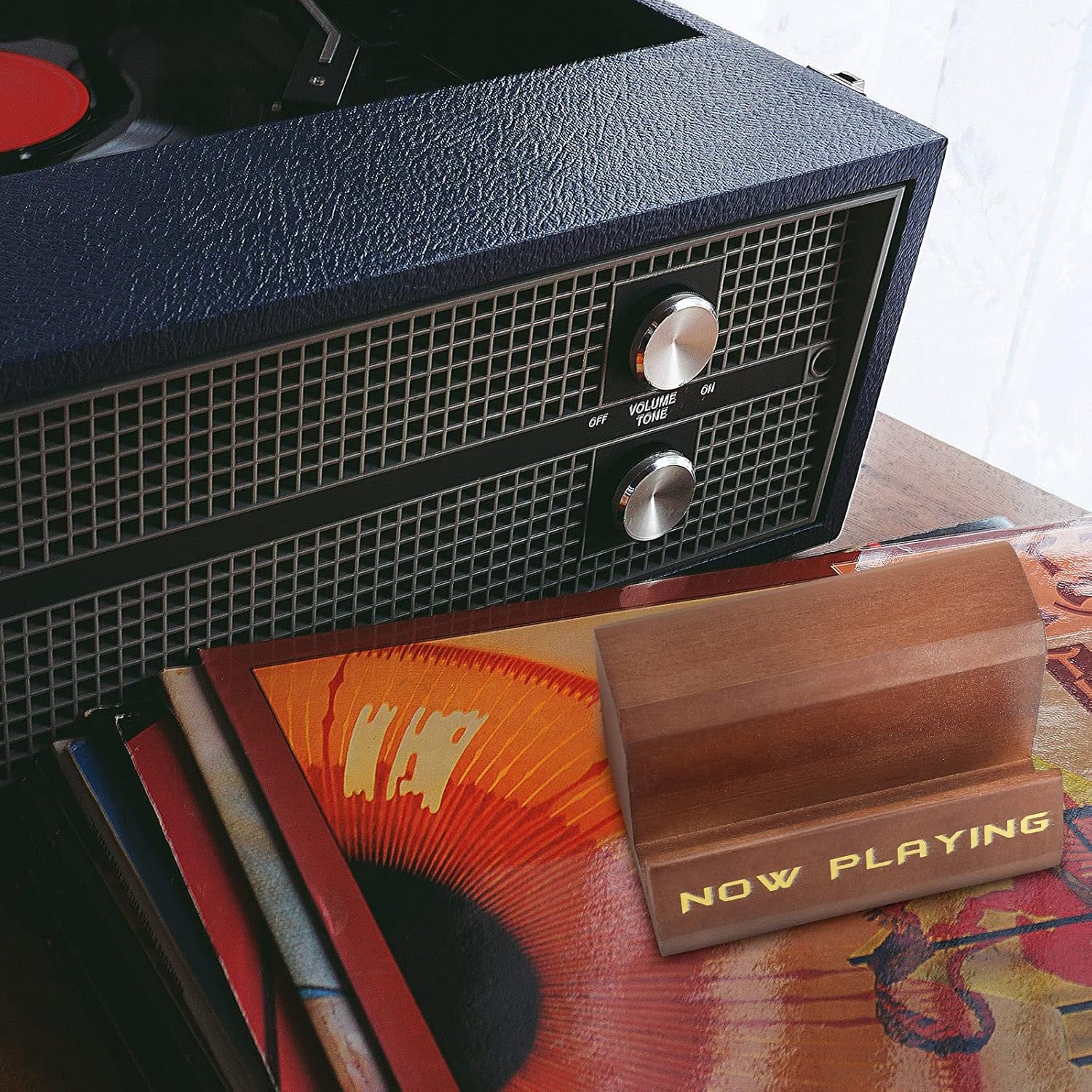 Yalikop Now Playing – Soporte para discos de vinilo, 2 piezas, soporte para discos de vinilo de madera, soporte de almacenamiento de discos