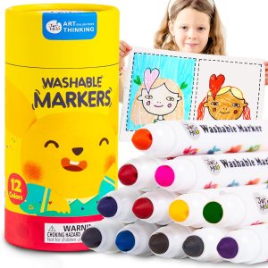 Jar Melo Marcadores de línea ancha lavables para niños pequeños, 12 unidades, kit de marcadores para colorear sin desorden para niños y niñas, Jar Melo Marcadores de línea ancha lavables para niños pequeños, 12 unidades, kit de marcadores para colorear sin desorden para niños y niñas,