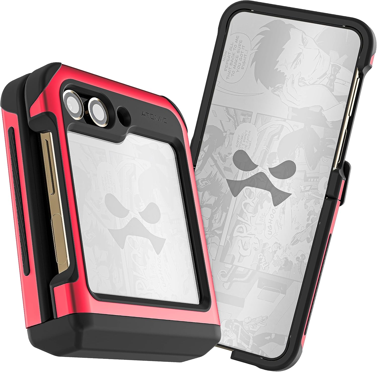 Ghostek ATOMIC – Funda delgada para Samsung Galaxy Z Flip 5 transparente con parachoques de metal de aluminio rojo, de alta calidad, resistente,