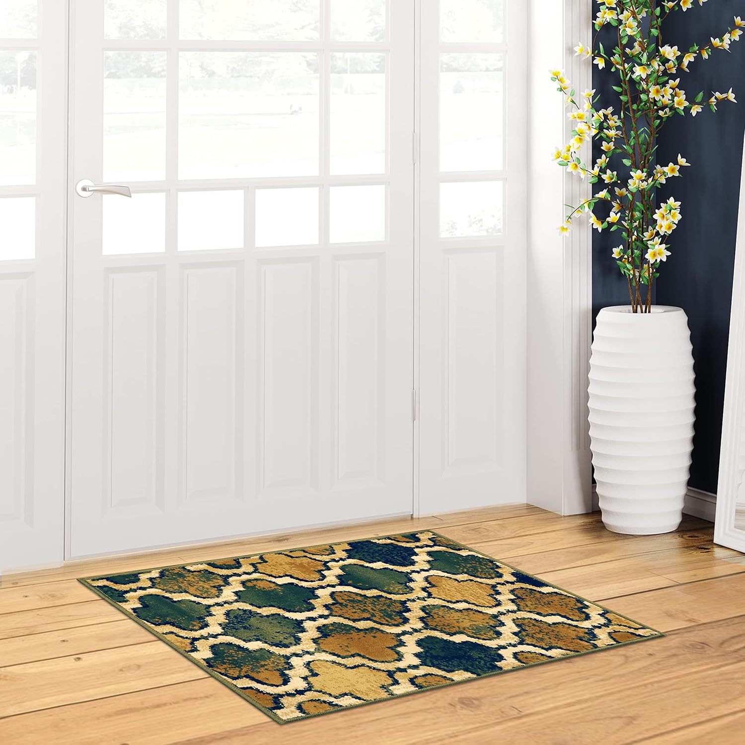 SUPERIOR – Alfombra de área pequeña para interiores, con respaldo de yute, perfecta para suelos de madera dura, diseño de entramado geométrico