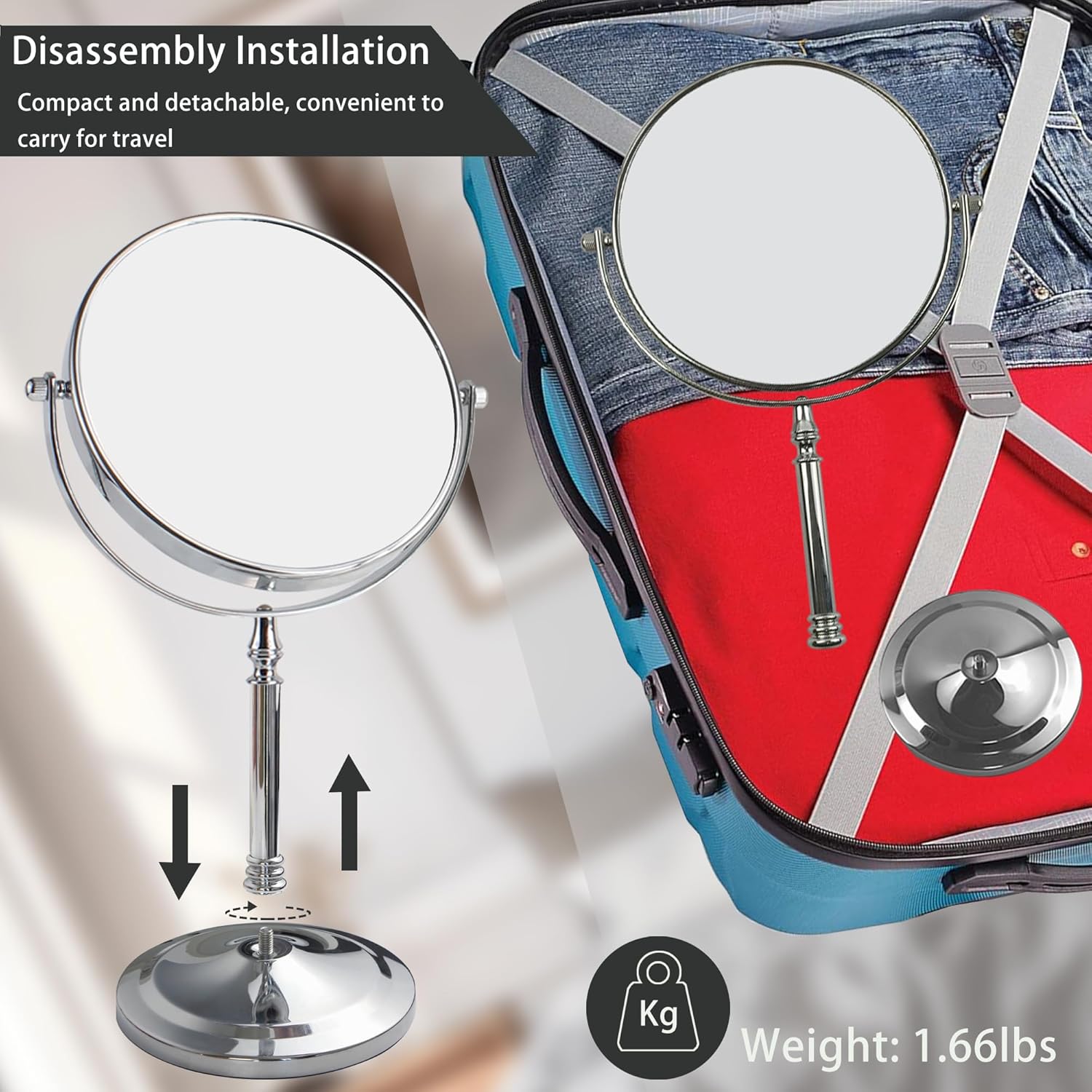 Espejo de maquillaje con aumento 1X10X con soporte, espejo de mesa de doble cara de 7 pulgadas, espejo de tocador con rotación de 360, base