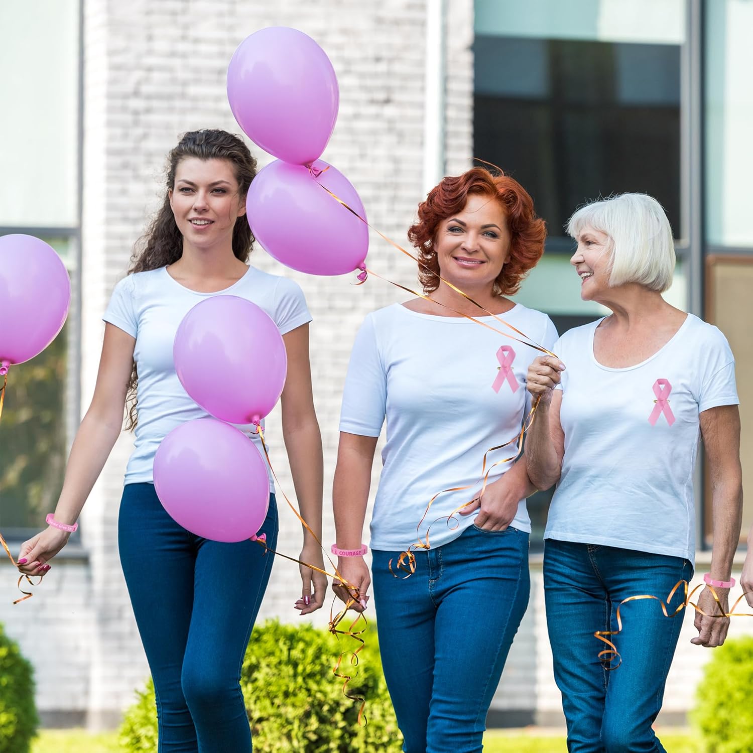 144 accesorios de concientización sobre el cáncer de mama, 48 bolígrafos retráctiles, 48 pulseras de concientización sobre el cáncer de mama y 48