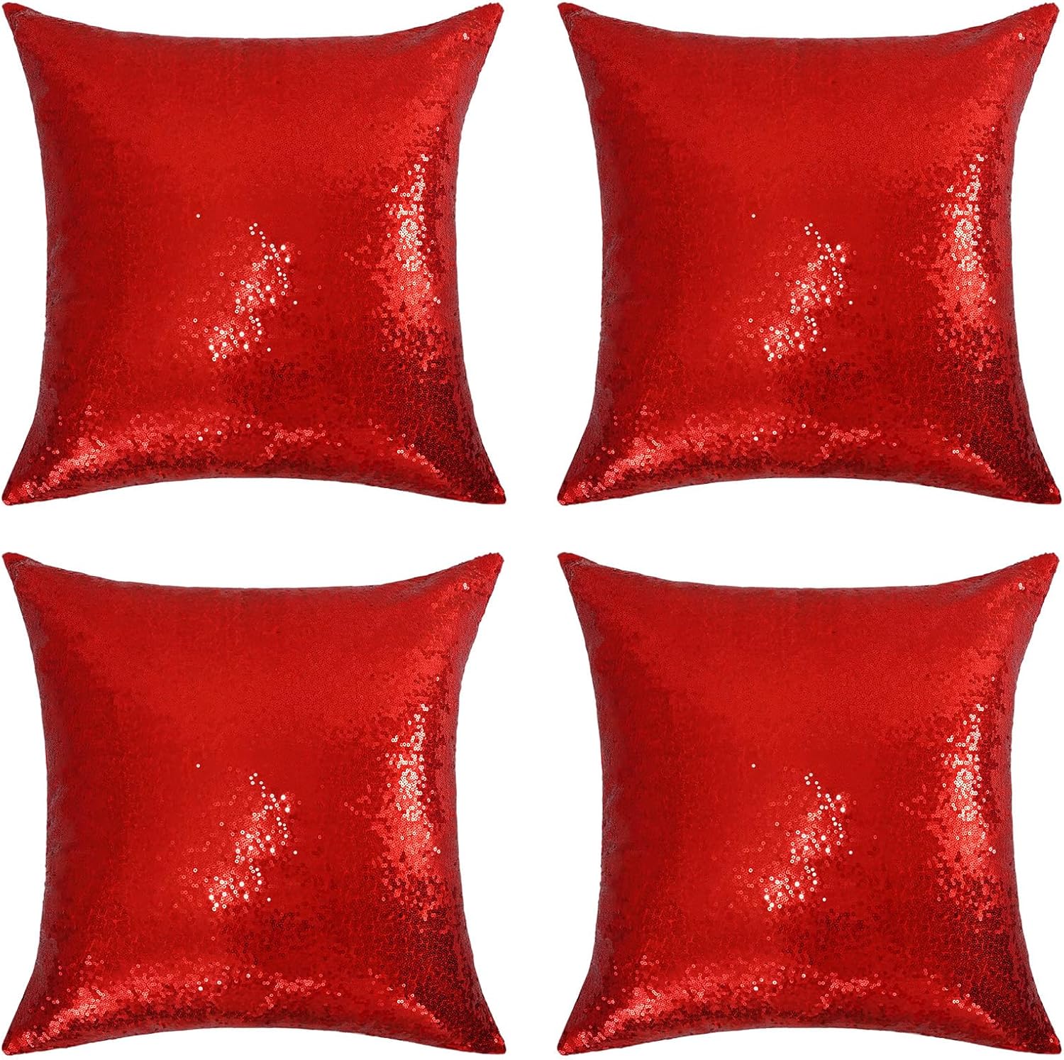SquarePie Juego de 4 fundas de almohada de lentejuelas, 18 x 18 pulgadas, fundas de almohada decorativas rojas, fundas de cojín cuadradas brillantes