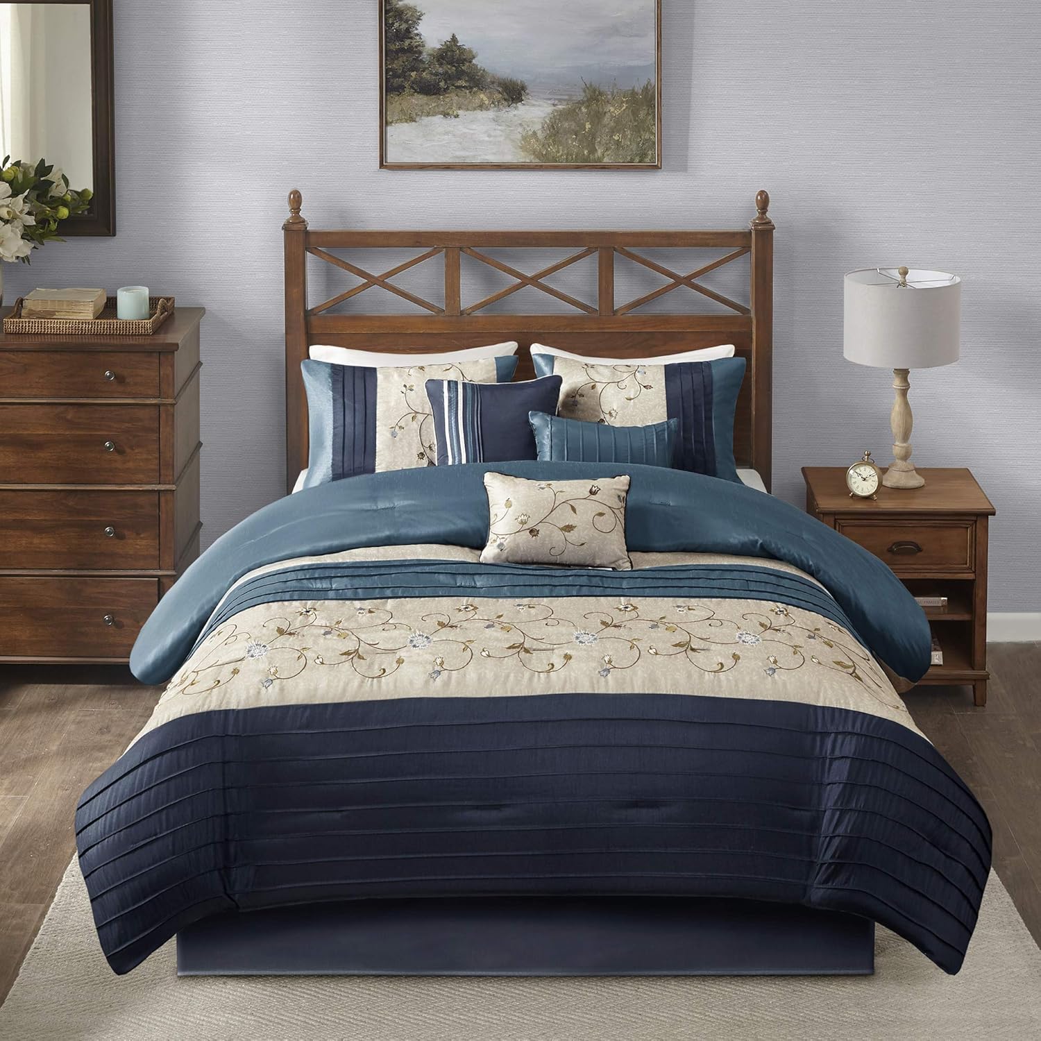 Juego Madison Park All Season, falda de cama a juego, almohadas decorativas