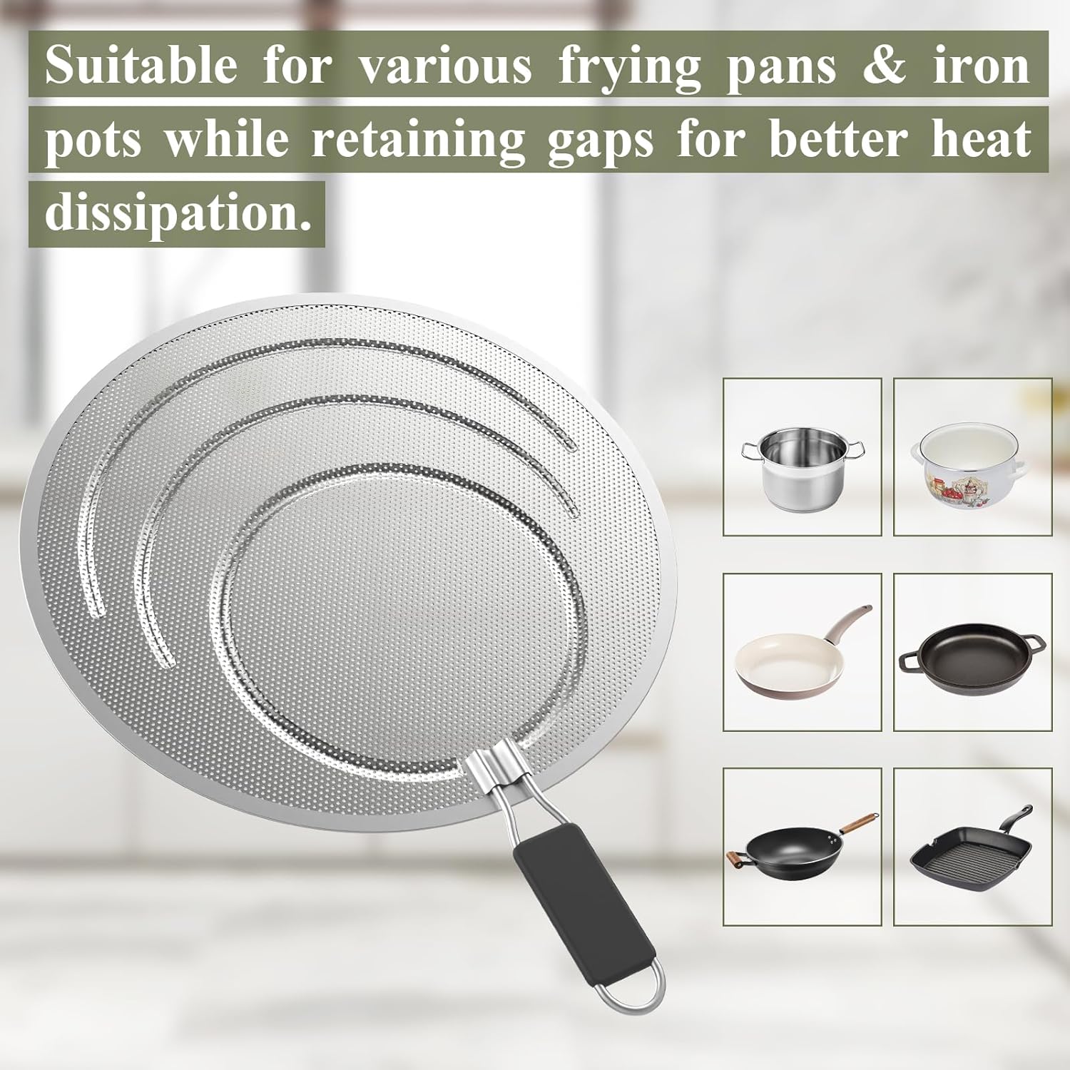 INYOU Pantalla contra salpicaduras para sartén de 13.4 pulgadas, pantalla de salpicaduras de grasa de acero inoxidable para cocinar, resistente al