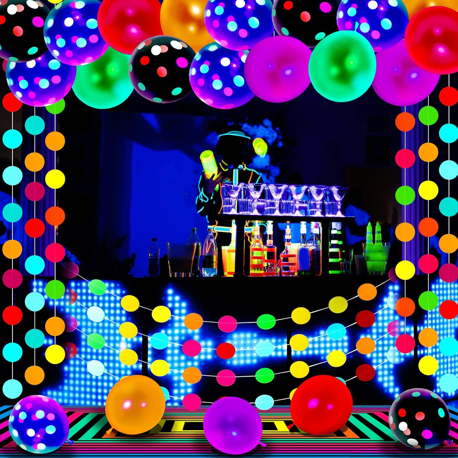 Suministros de fiesta que brillan en la oscuridad, juego de suministros de fiesta de neón que brillan en la oscuridad, 6 rollos de cinta luminosa de