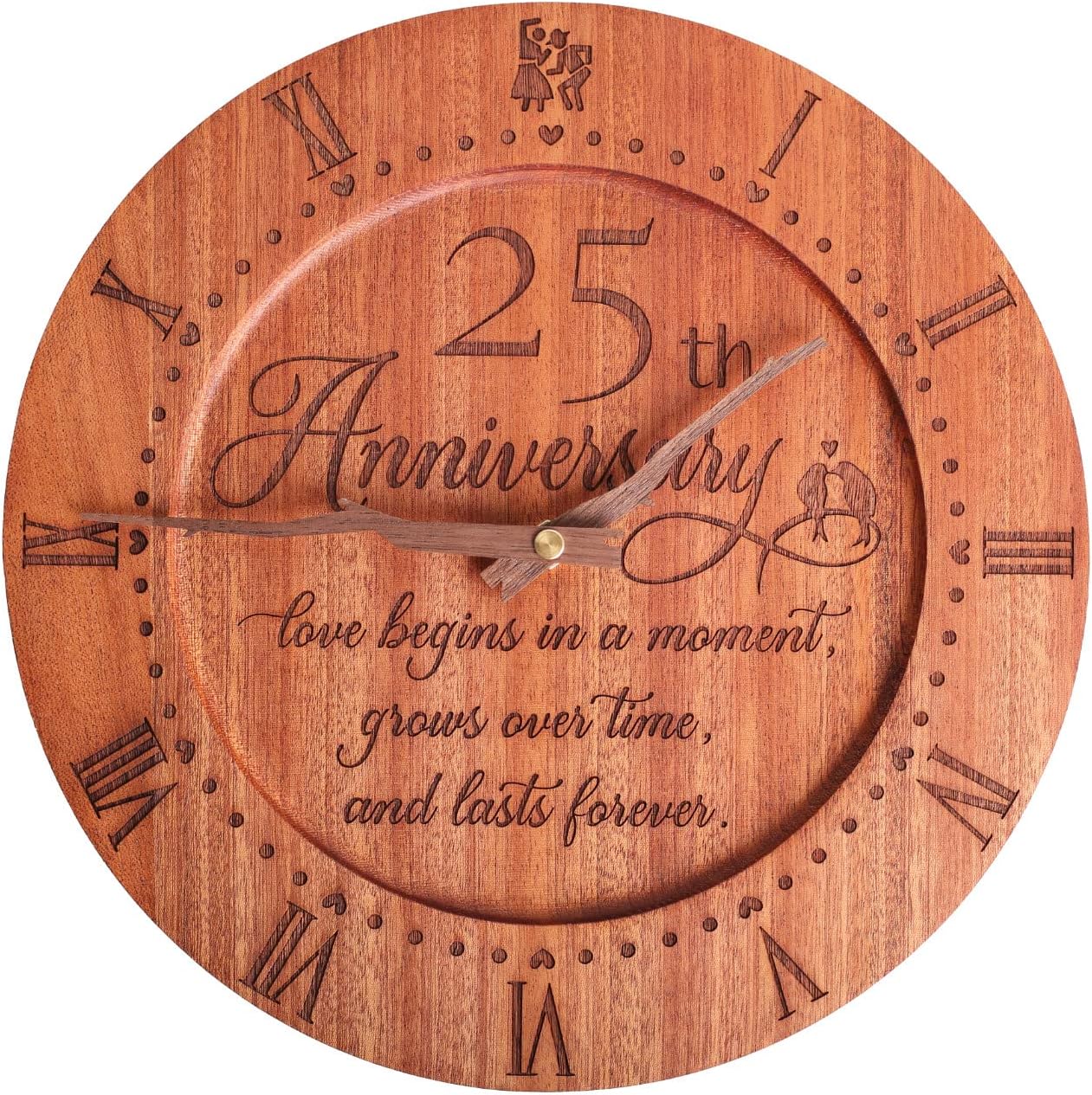 Reloj de aniversario personalizado, reloj familiar, reloj de madera grabado, regalo para el 25 aniversario de boda de los padres, decoraciones de