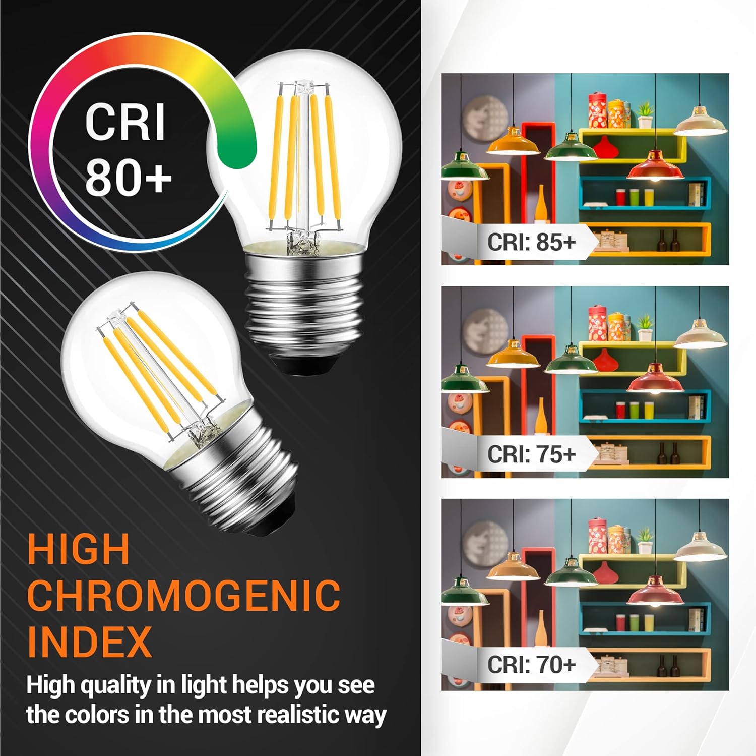 BlueStars Bombilla LED G45 E26 Edison de 120 V 5 W (equivalente a 60 vatios), luz blanca cálida de 2700 K, 550 lm, no regulable, para lámparas