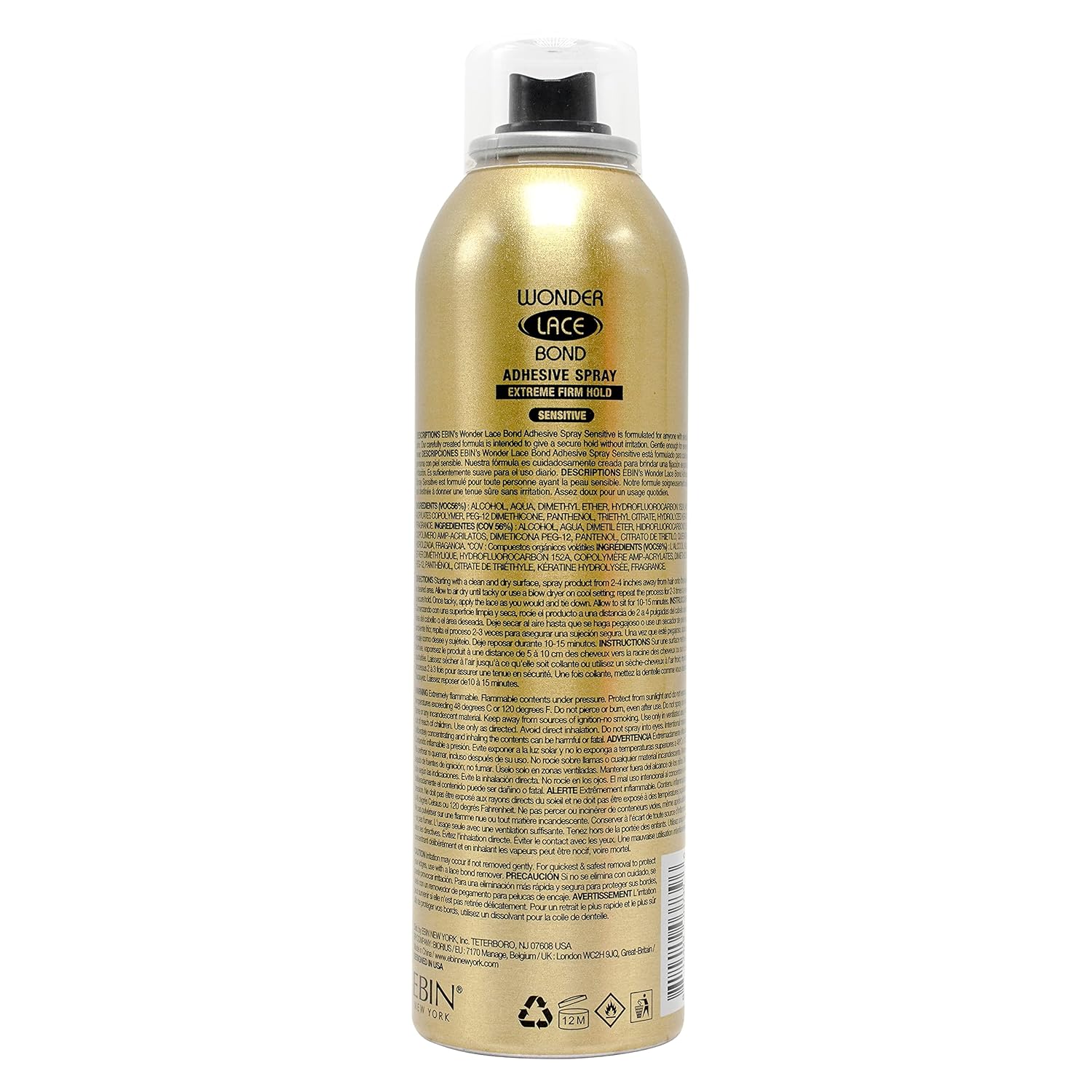 EBIN NEW YORK Wonder Lace Bond – Aerosol adhesivo sensible (sujeción extremadamente firme), 6.08 onzas líquidas, secado rápido, sin residuos, sin