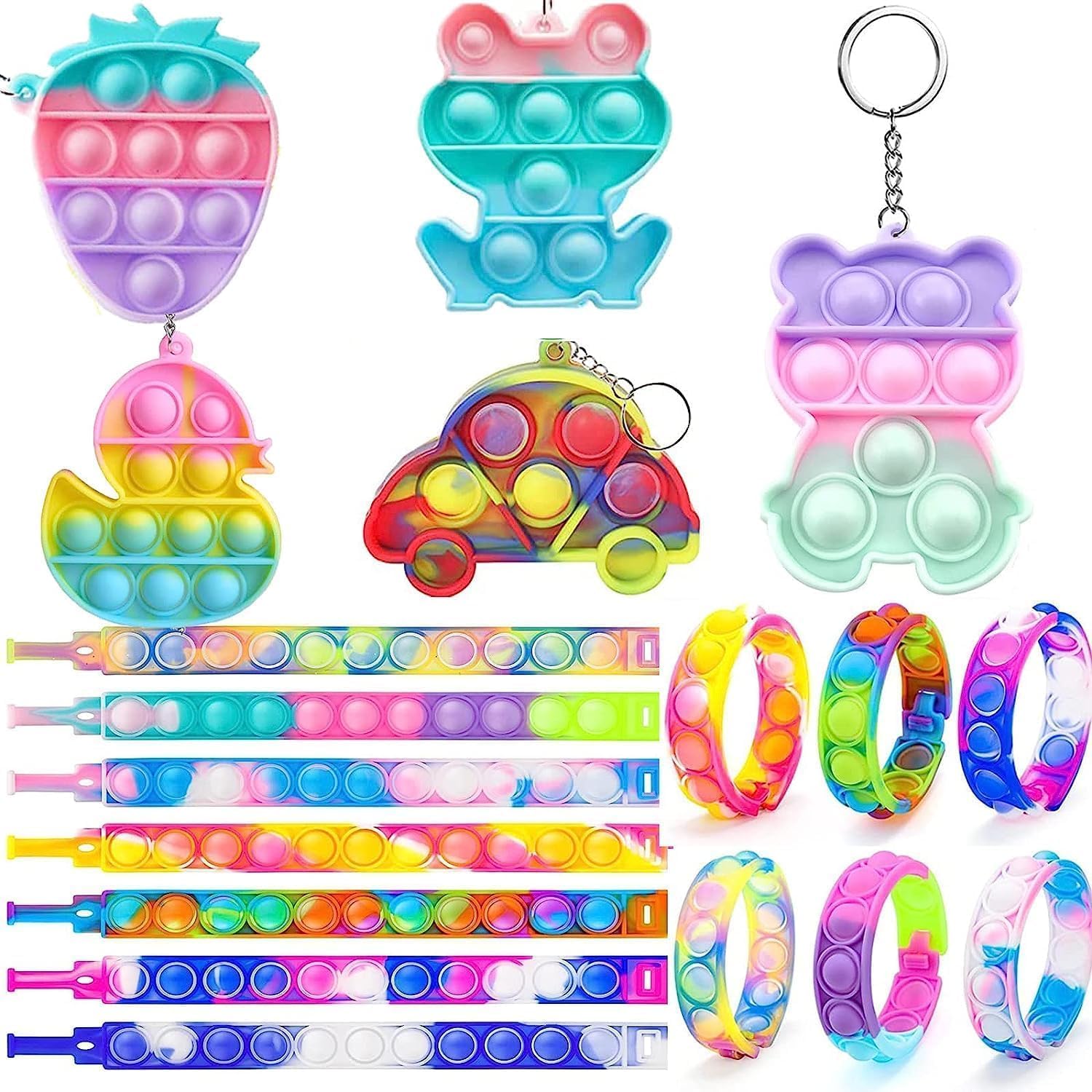 Mivanlin 61 piezas de recuerdos de fiesta para niños, juguetes Pop Fidget, juguetes de caja del tesoro para premios de aula, relleno de piñata,