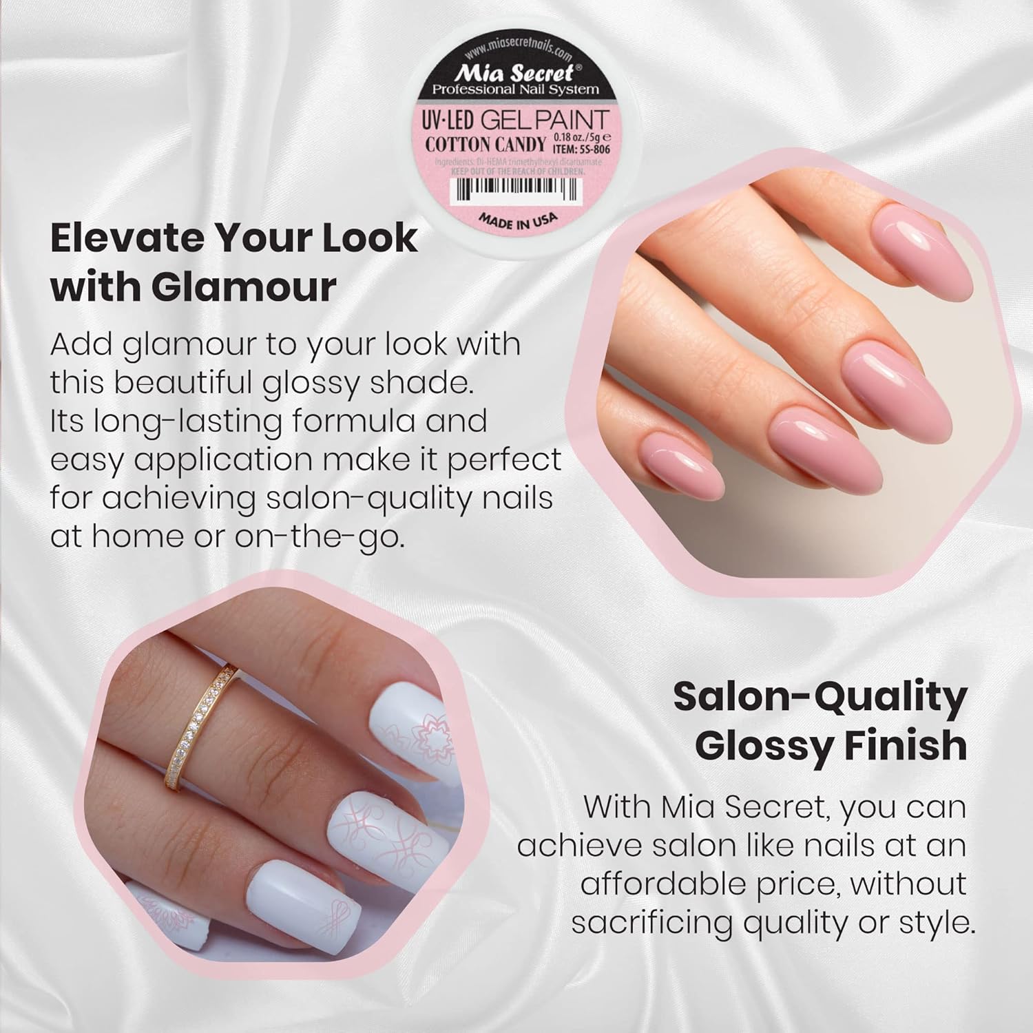 Mia Secret Sistema de uñas profesional UVLED Gel Paint – 0.18 oz (algodón de azúcar)
