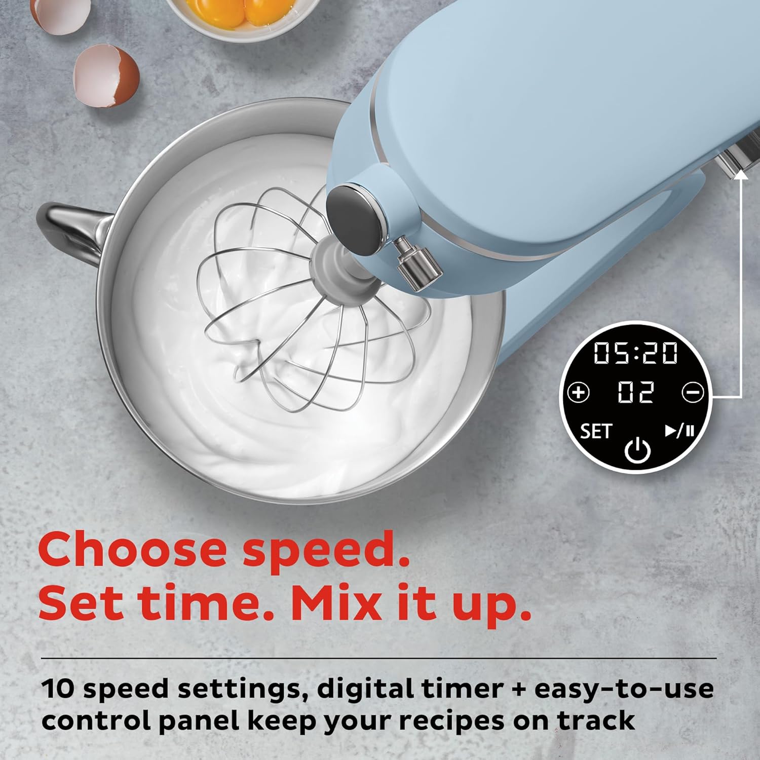 Instant Pot Batidora de pie Pro, batidora eléctrica de 600 W de 10 velocidades con interfaz digital, cuenco de acero inoxidable de 7.4 cuartos de