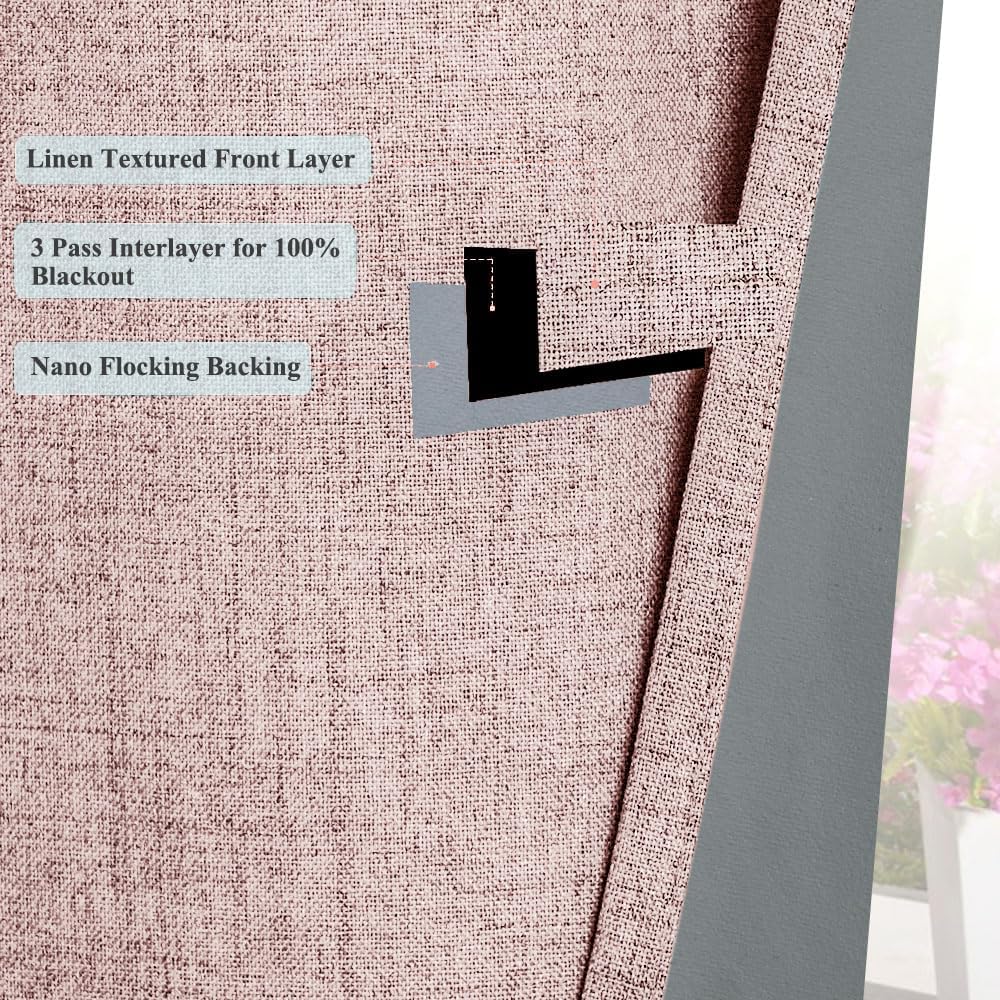 GRALI-DECOR Cortinas 100% opacas con aislamiento térmico, cortinas de aspecto de lino para sala de estar, insonorizadas y protección de privacidad