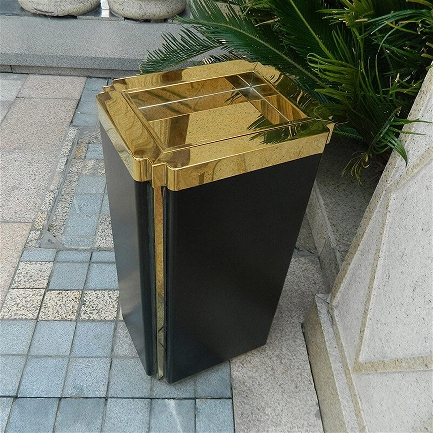 TISTIK Bote de basura cuadrado de acero inoxidable con cenicero y barril interior cubos de basura para exteriores, 13.4 x 10.6 x 26.0 in,