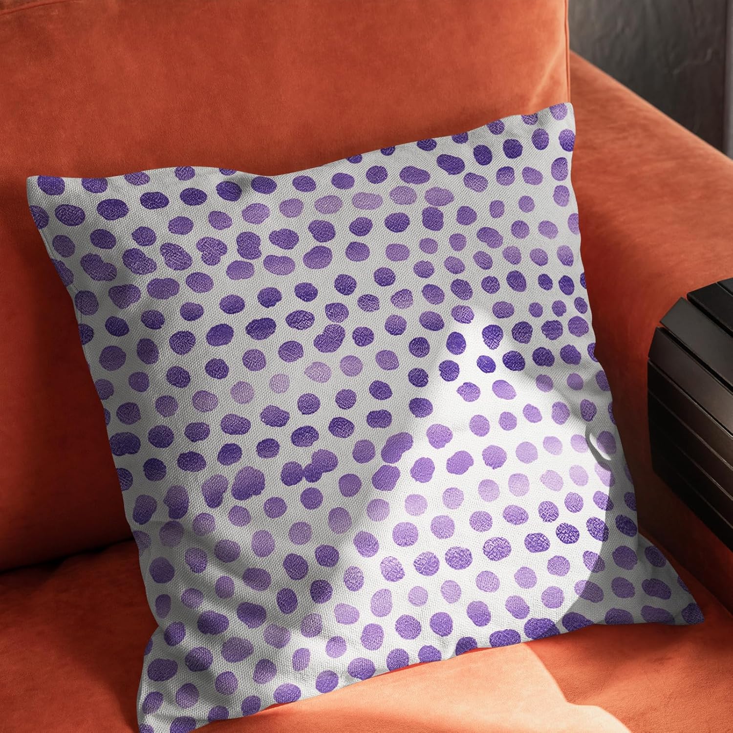 Juego de 2 fundas de almohada de lunares color violeta crema de 18 x 18 pulgadas, diseño bohemio para exteriores, diseño bohemio con pinceladas,