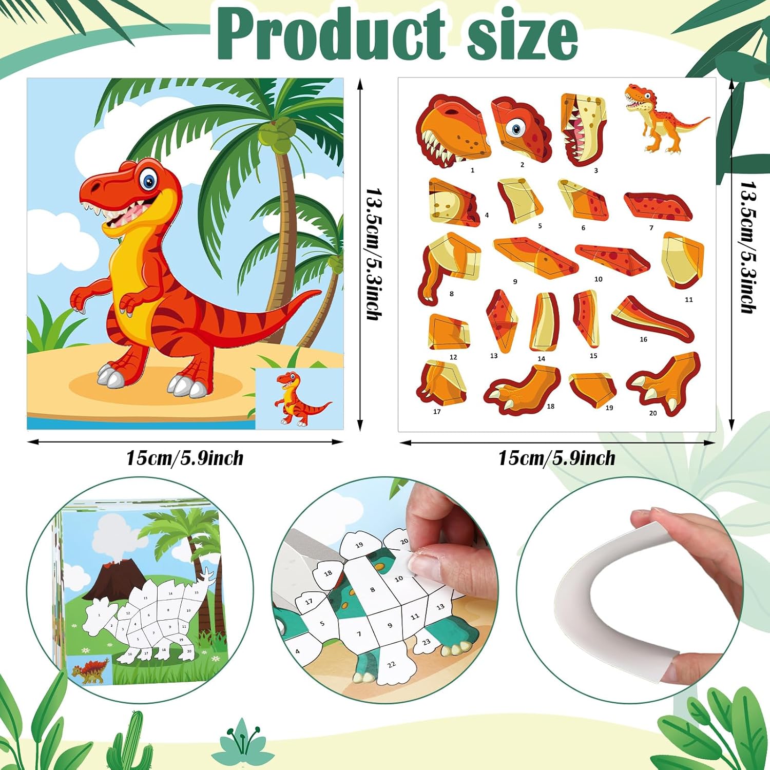 Gueevin Juego de 48 calcomanías de dinosaurios para niños, haz tus propias calcomanías de dinosaurios de 4 a 8 años, libros de pintura de
