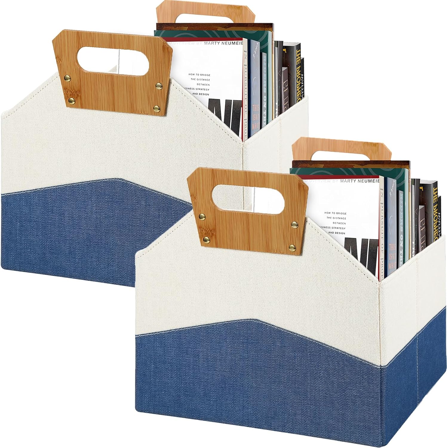 Paquete de 2 revisteros, revistero plegable con mango de bambú, soporte duradero para revistas, carpeta de suelo, organizador de libros de juguetes,