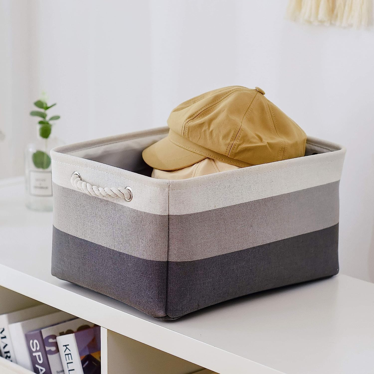 TcaFmac Cesta de almacenamiento para organizar, paquete de 4 cubos grandes de tela de 16 x 12 x 8 pulgadas para estantes, cubos de almacenamiento