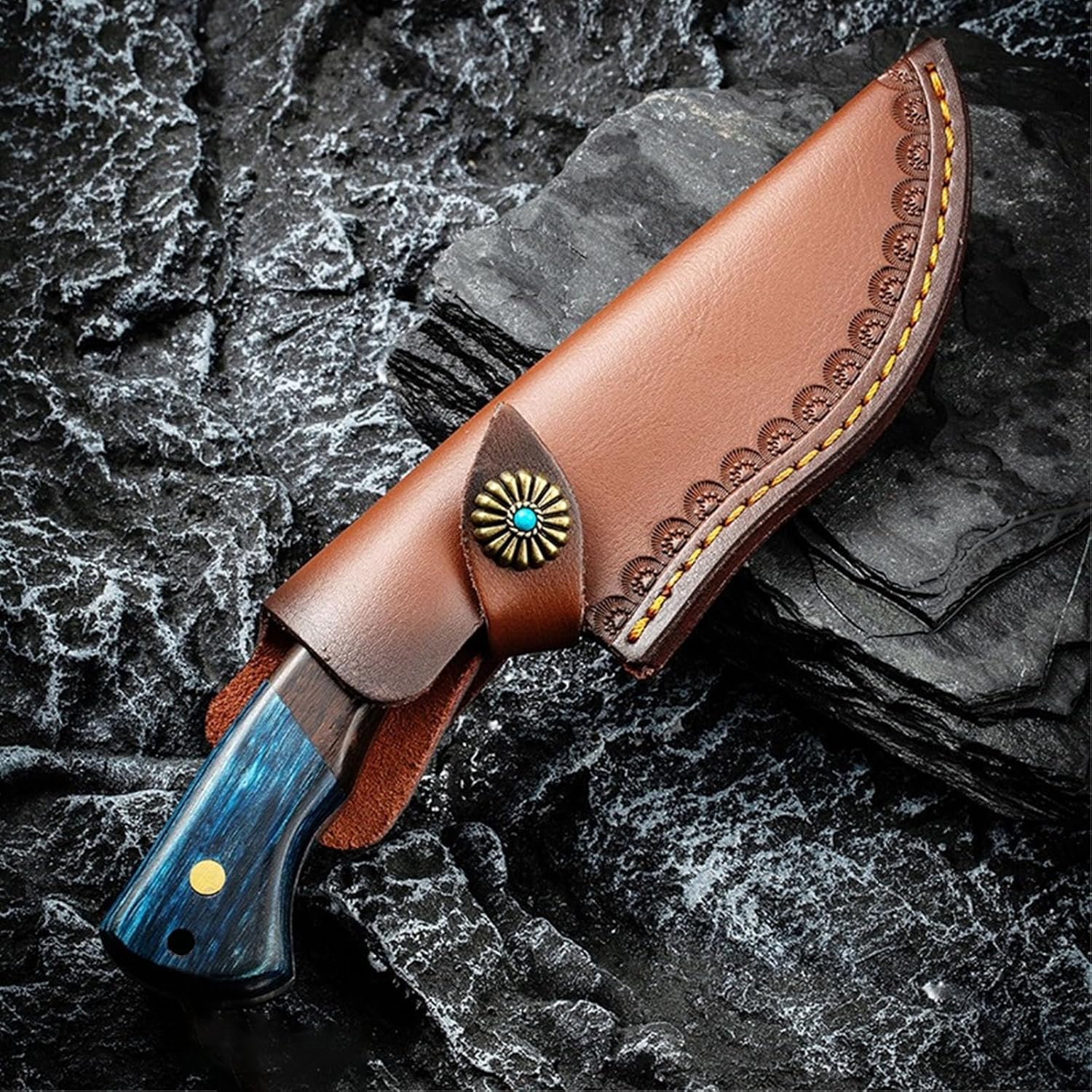 Cuchillo de caza de 8.27 pulgadas, cuchillo táctico de supervivencia de hoja fija de acero inoxidable con funda y mango ergonómico antideslizante