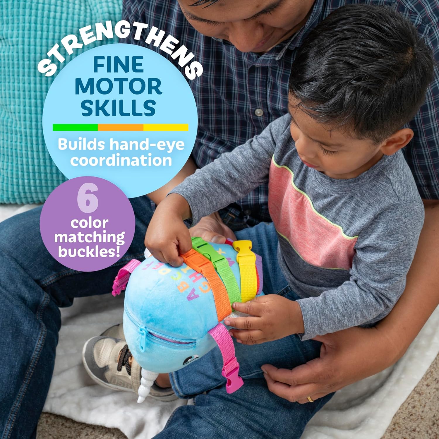 Buckle Toys – Narval burbujeante – Desarrolla habilidades motoras finas – Juguetes de actividad de aprendizaje sensorial – Esencial de viaje en