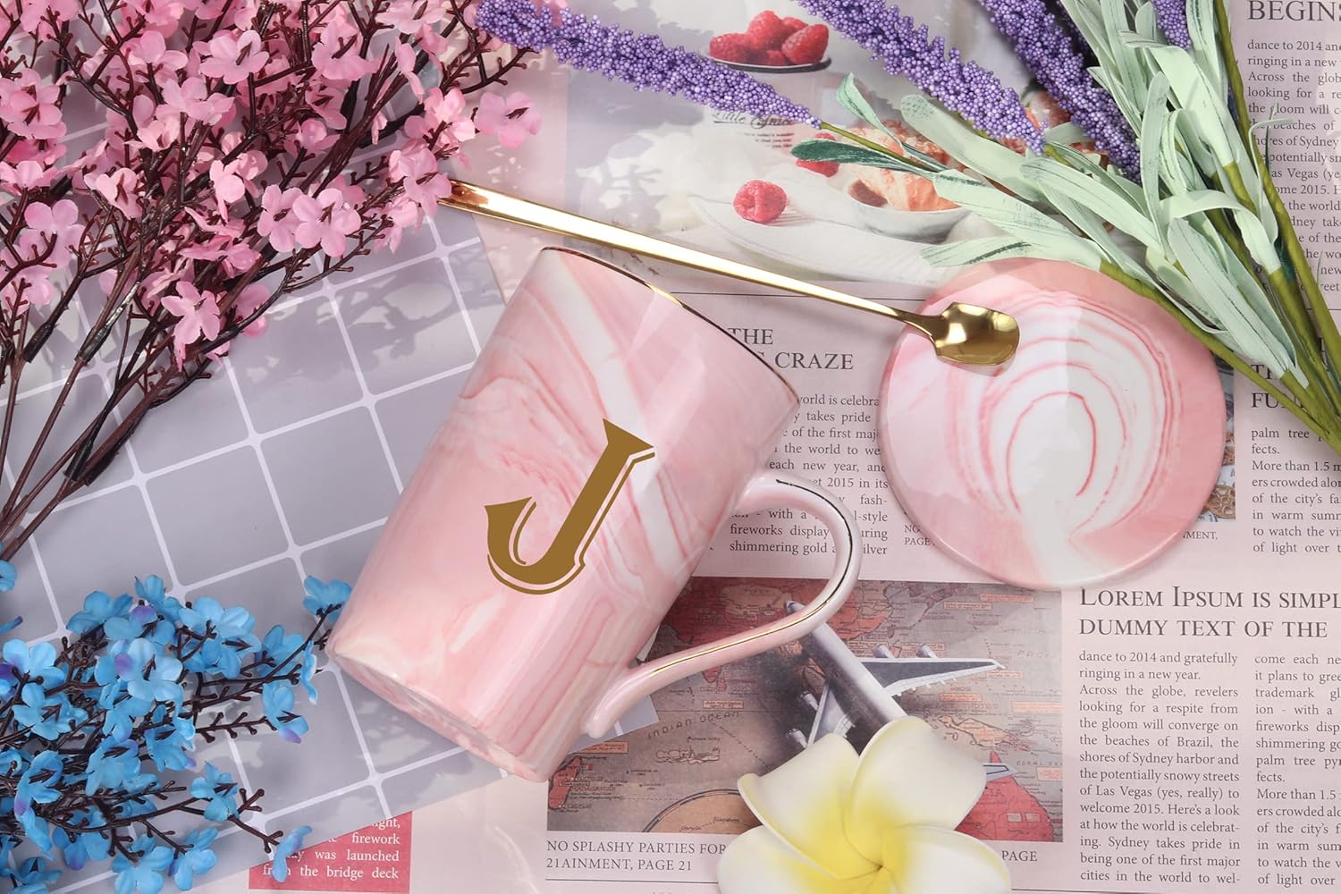 Letra J – Taza de café personalizada con inicial, taza de café personalizada con letra J, taza de café con letra para mujeres, regalos de despedida