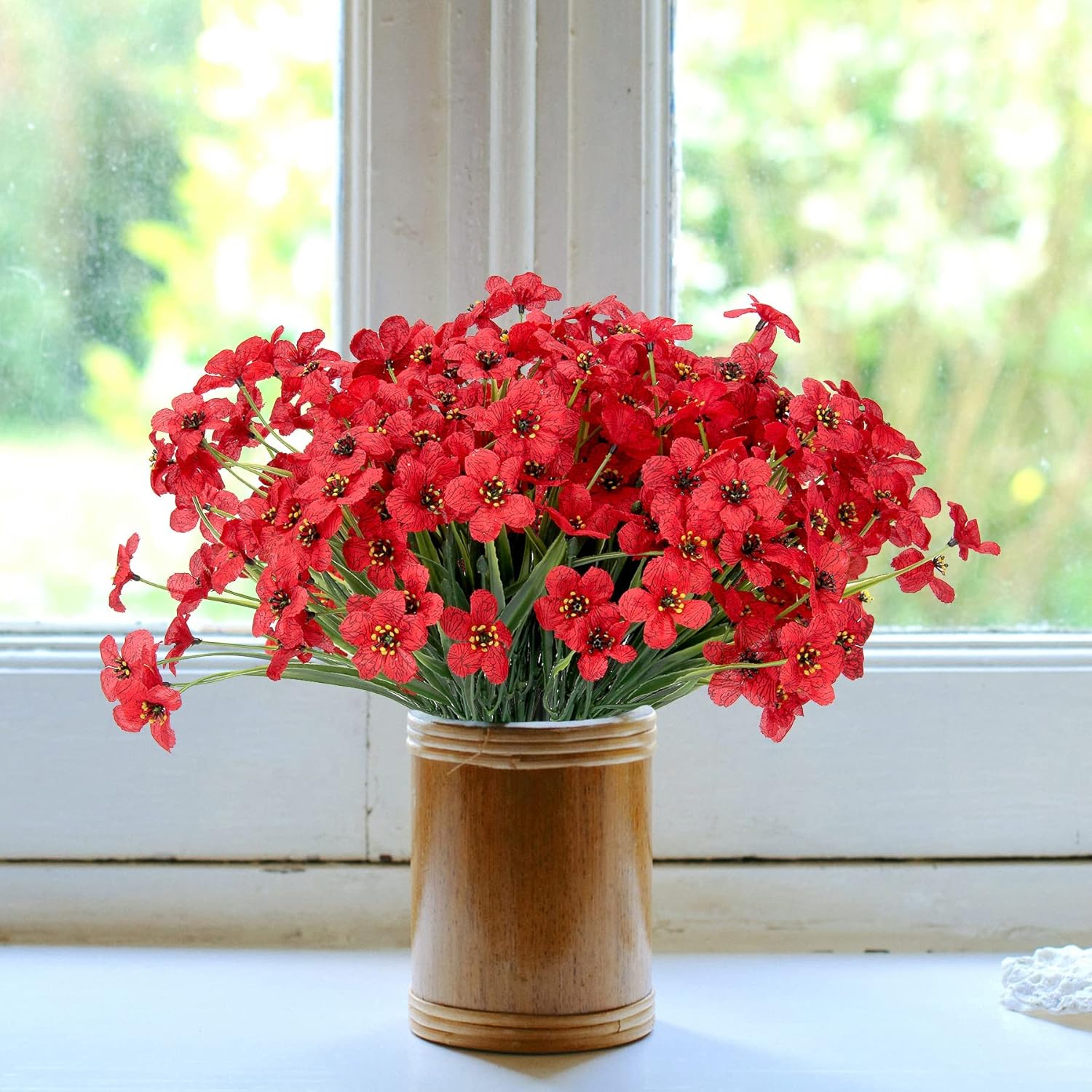 VAIZIQ Flores artificiales de otoño para exteriores, 12 racimos de plantas y flores para exteriores, resistentes a los rayos UV, flores falsas que