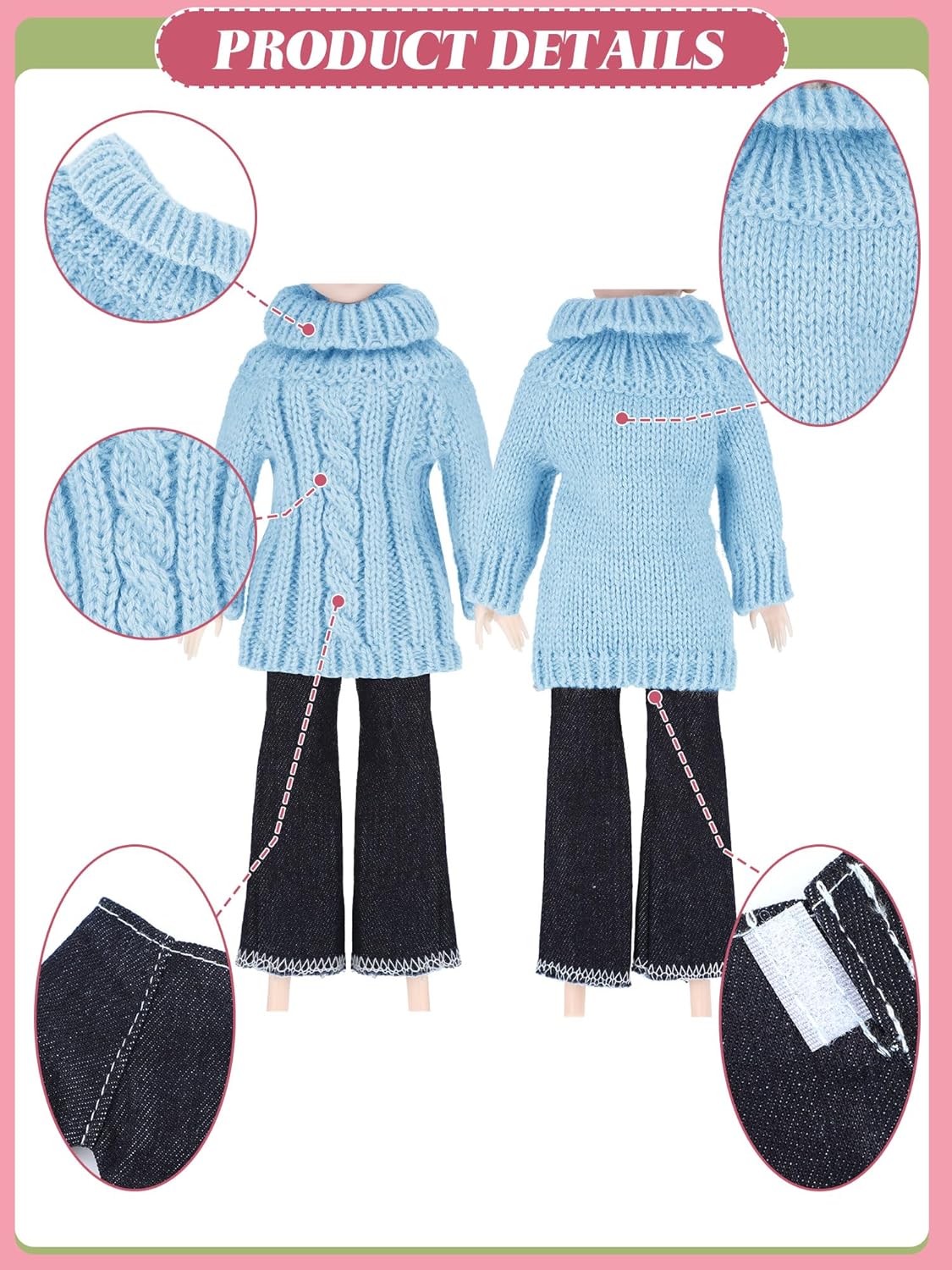Bencailor 8 piezas de ropa de muñeca de 11.5 pulgadas, accesorios de muñeca de algodón, suéteres de elfo, pantalones de mezclilla, ropa regular para