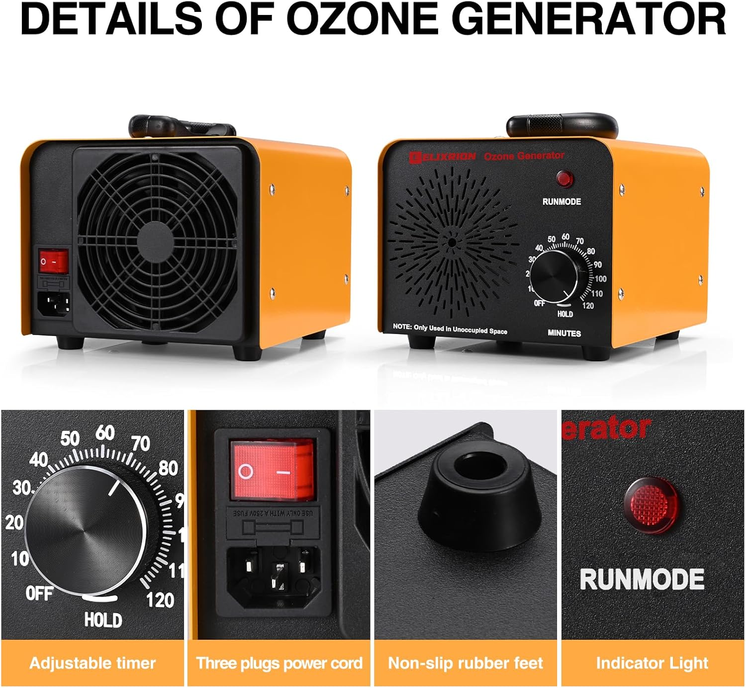 ELIXRION Generador de ozono, ionizador de capacidad de 25000 mgh, máquina profesional de ozono de aire O3 para olores, para el hogar, cocina,