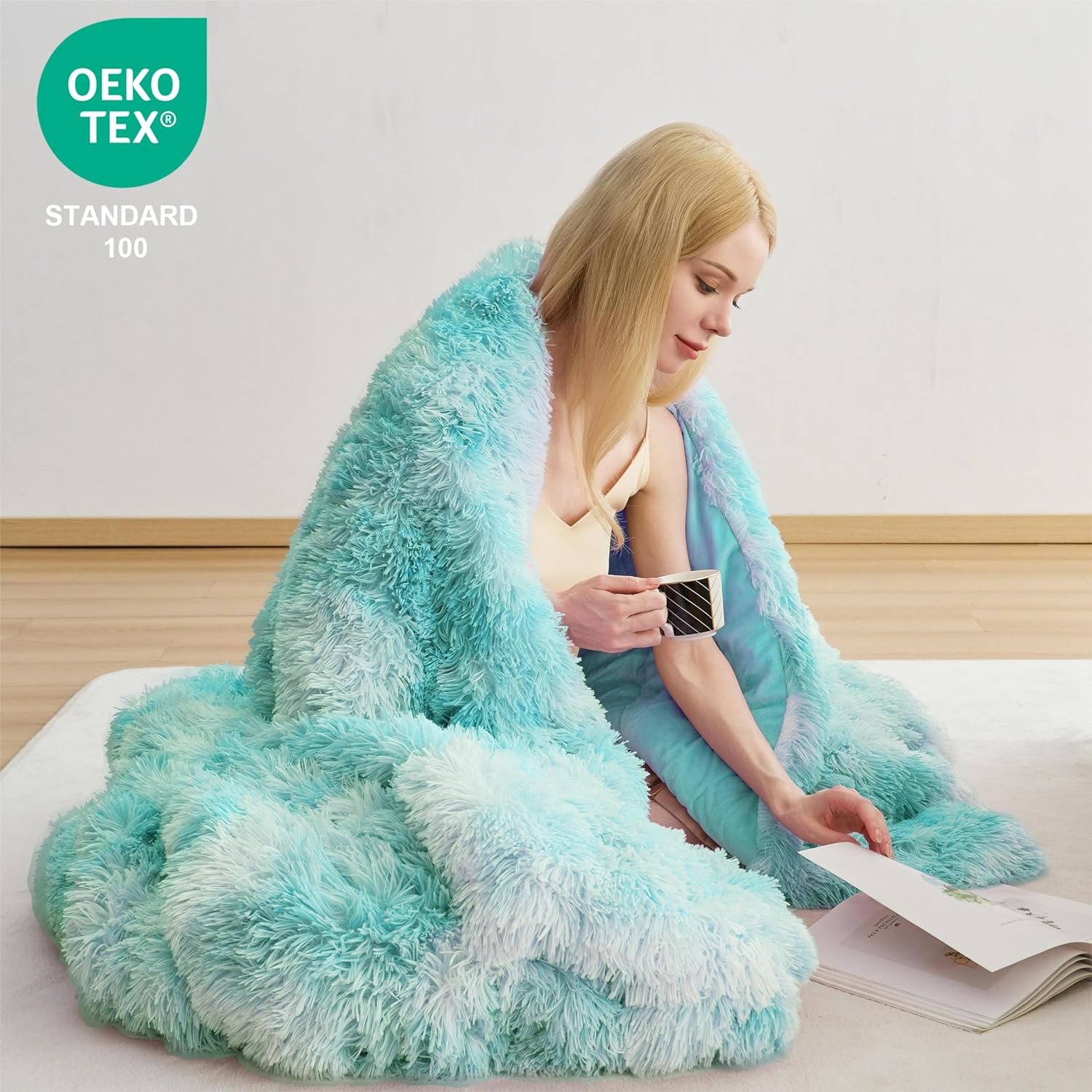Syalife Juego de ropa de cama de felpa esponjosa, juego de edredón suave y lanudo tamaño Queen, juego de funda de edredón de pelo sintético teñido