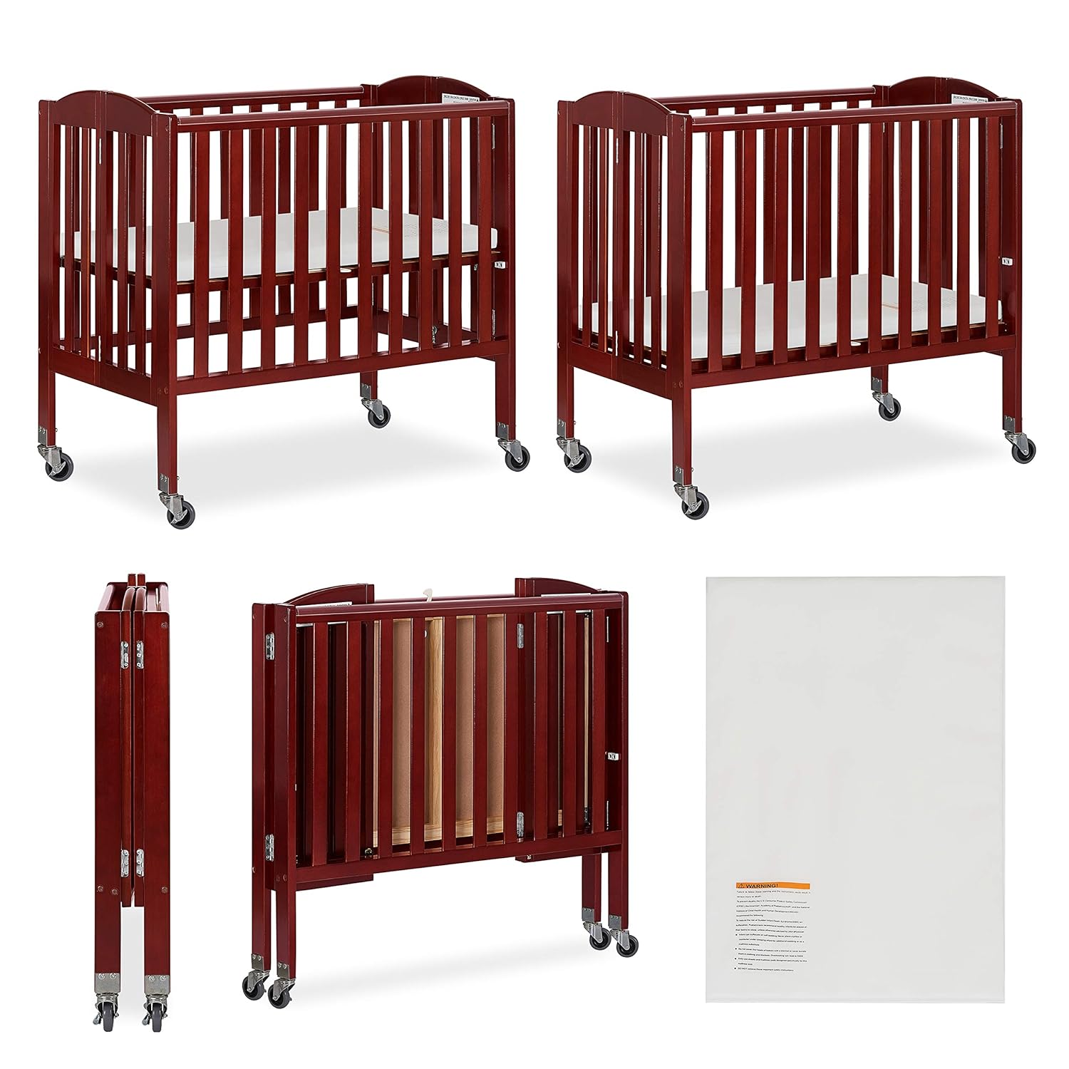Cuna portátil de abedul plegable 2 en 1, cereza
