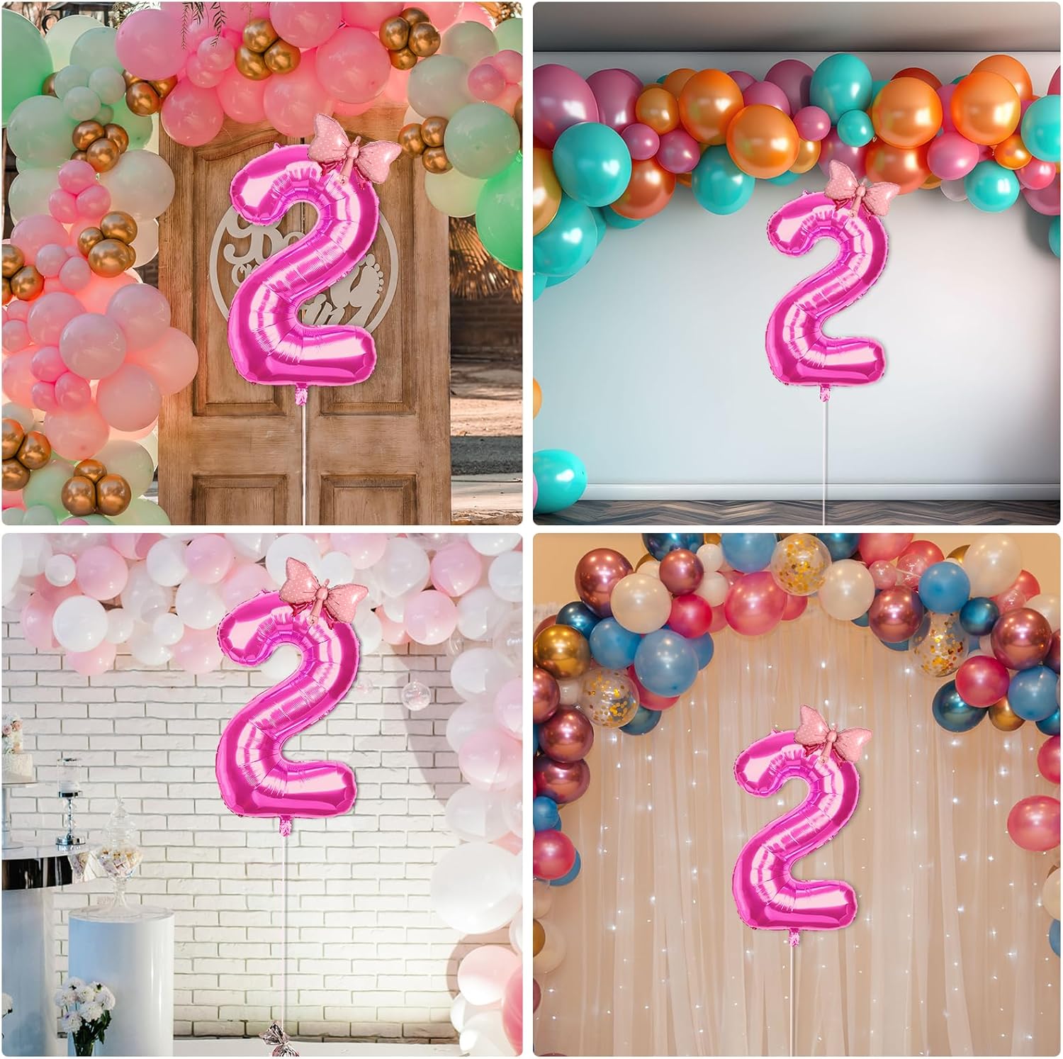 Globos de cumpleaños con números, globos de número rosa para fiesta de cumpleaños, pajarita, globos de papel de aluminio de helio para fiesta de