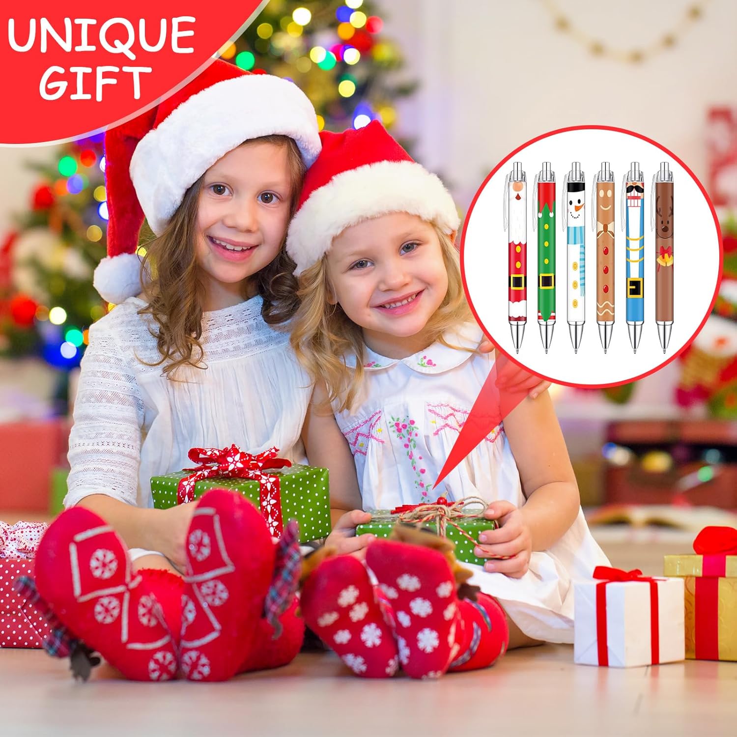 48 bolígrafos de Navidad, bolígrafos retráctiles de tinta de gel, coloridos y lindos bolígrafos de Navidad, tinta negra, suministros escolares de