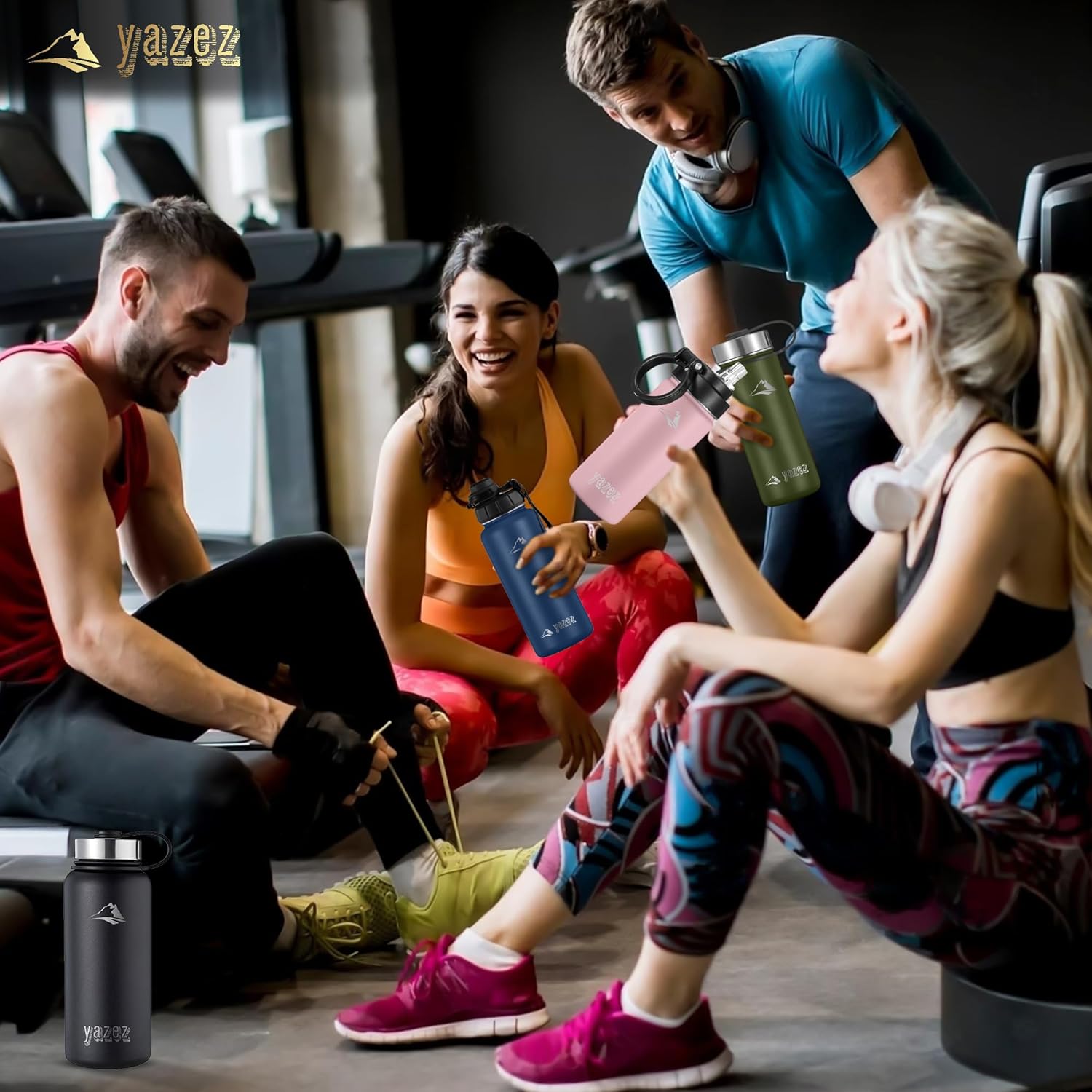 Botella de agua deportiva  Botellas de agua de acero inoxidable de 32 onzas  3 tapas botella de agua reutilizable de doble pared para gimnasio,