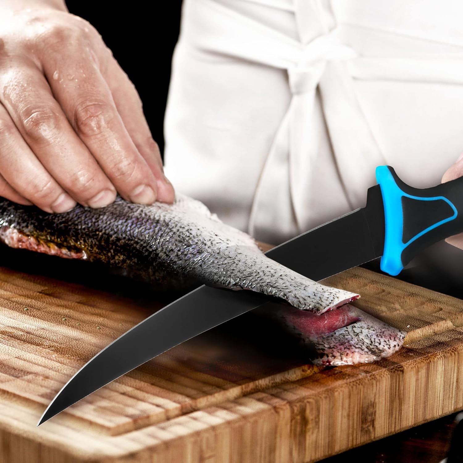 FLISSA Cuchillo de filete y cuchillo de cebo, cuchillo de filete de pescado de 7 pulgadas con funda protectora y cuchilla afilada de acero