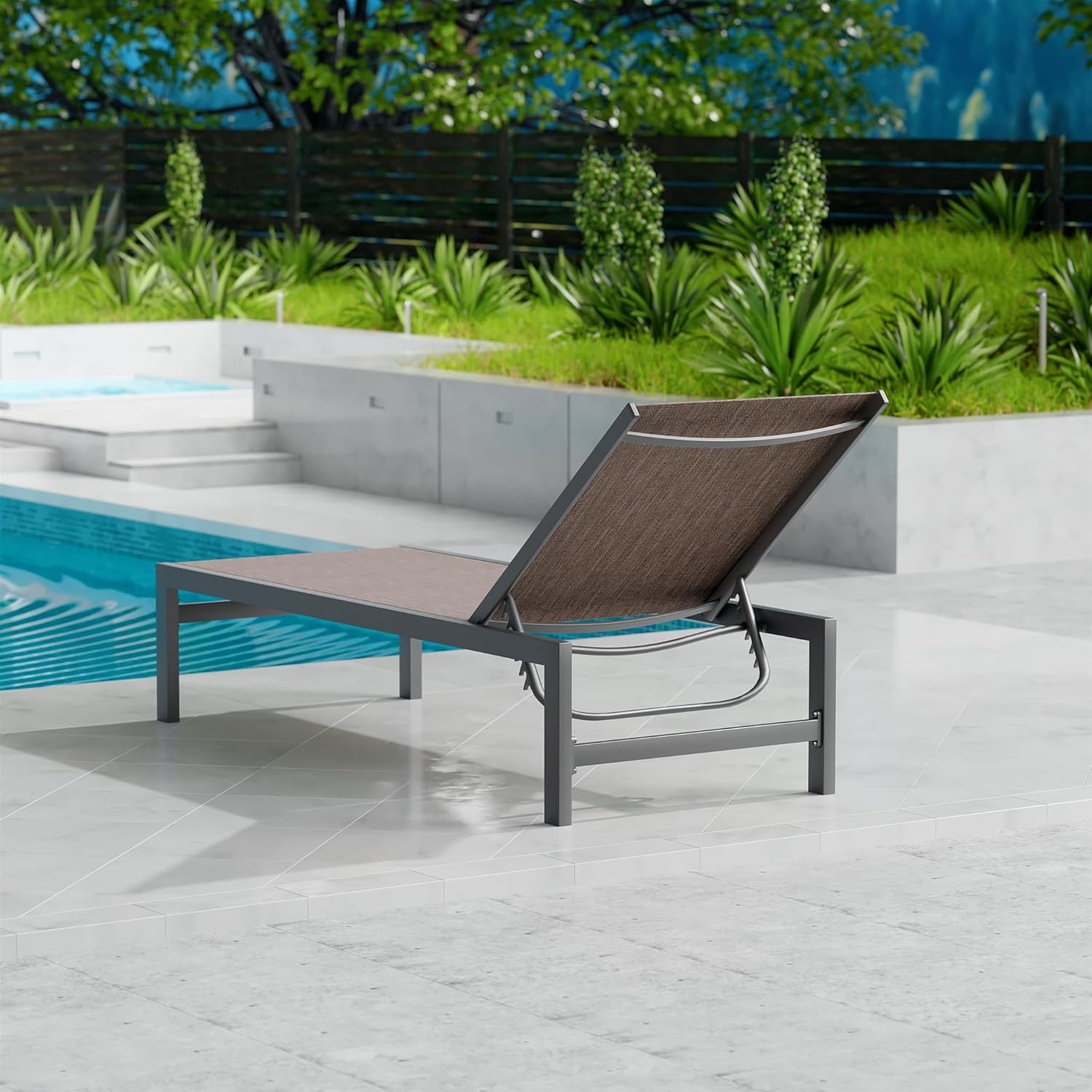 Kozyard Chaise Lounge al aire libre, juego de 1 tumbona de aluminio para exteriores, tumbona plana para piscinas, patio y descanso al aire libre –