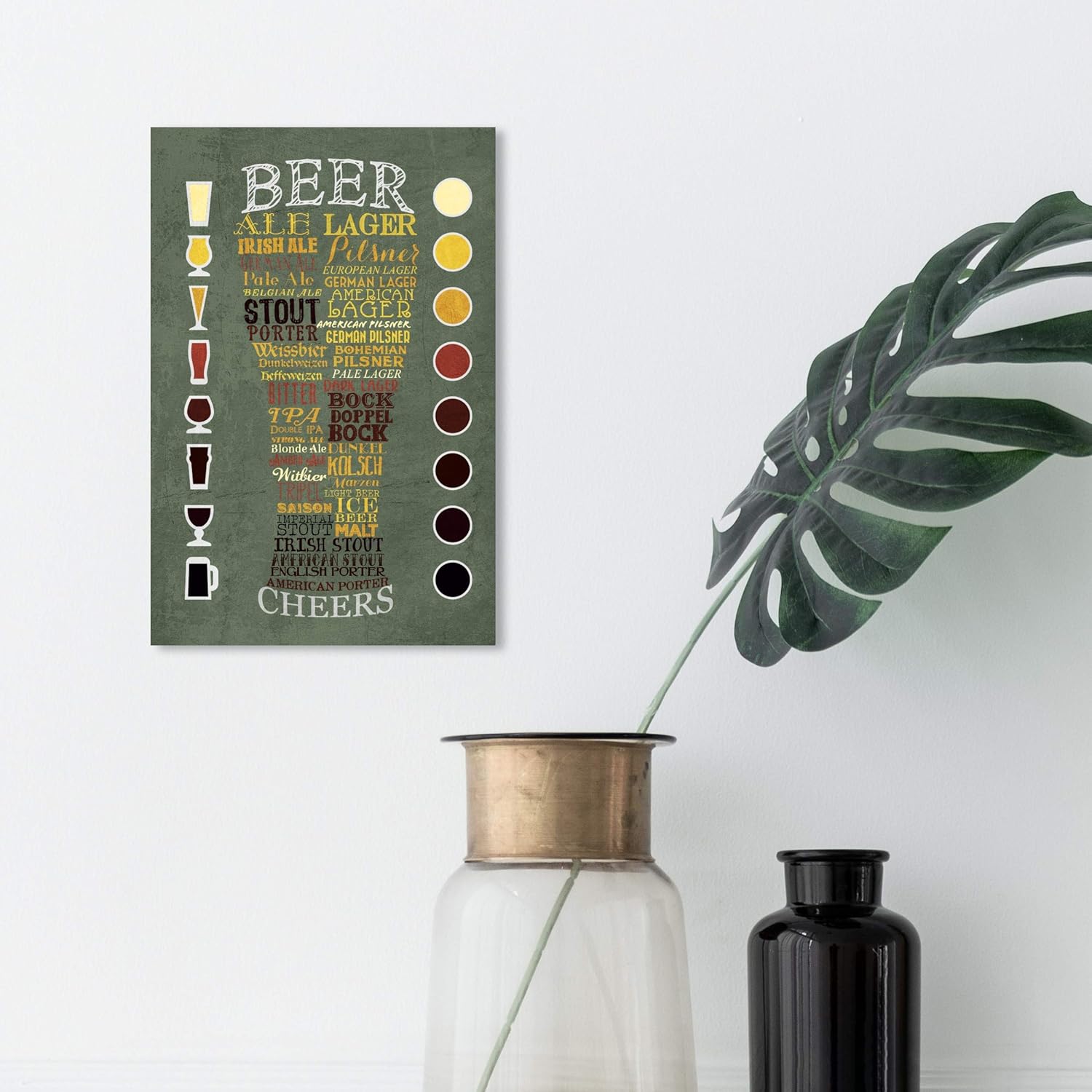 The Oliver Gal Artist Co. Drinks and Spirits – Lienzo decorativo para pared, diseño de carta de cerveza, 10 x 15 pulgadas, color verde, marrón