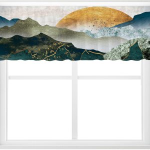 Yorida Cortina abstracta de cenefa de montaña para ventana, estilo bohemio, amanecer, puesta de sol, con bolsillo para barra, cortina de cocina Yorida Cortina abstracta de cenefa de montaña para ventana, estilo bohemio, amanecer, puesta de sol, con bolsillo para barra, cortina de cocina