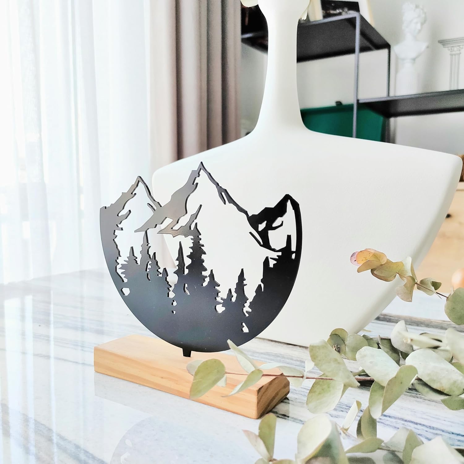 Nature Mountains Shelf Decor Handmade Minimalist Scandinavian Modern Home Office Bookshelf Table Decoration Object Metal and Wood Customized