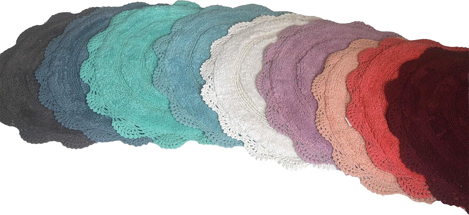 Chardin home Alfombra de baño de ganchillo burdeos, 100% algodón ovalada con borde de ganchillo artesanal hecho a mano, 21 x 34 pulgadas, alfombra
