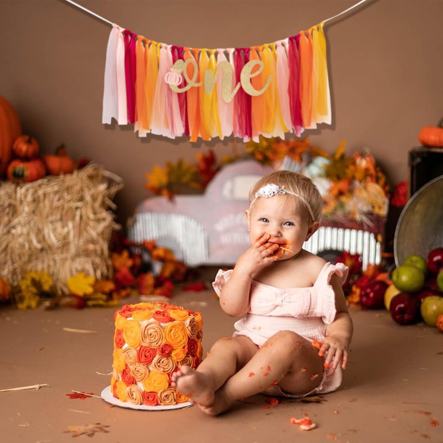 Cartel de primer cumpleaños de calabaza para silla de bebé, pancarta de ballet para silla de bebé, decoración de fiesta de cumpleaños de Halloween,