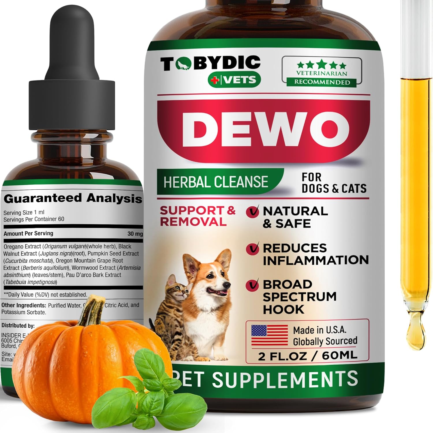 Medicina herbaria de amplio espectro para gatos y perros – Prevención y tratamiento para la tenia, gusanos intestinales, gusanos redondos y