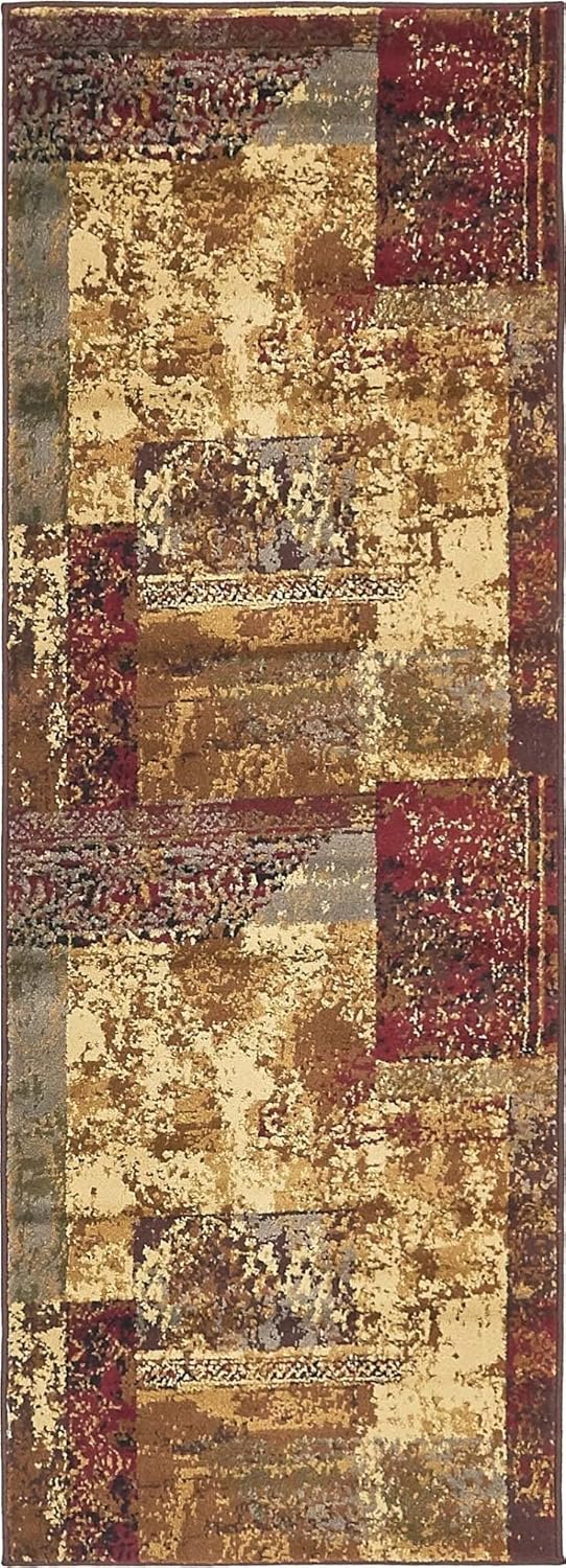 Unique Loom Barista Collection – Alfombra moderna a cuadros, contemporánea, multicapas, Polipropileno, BeigeMarrón