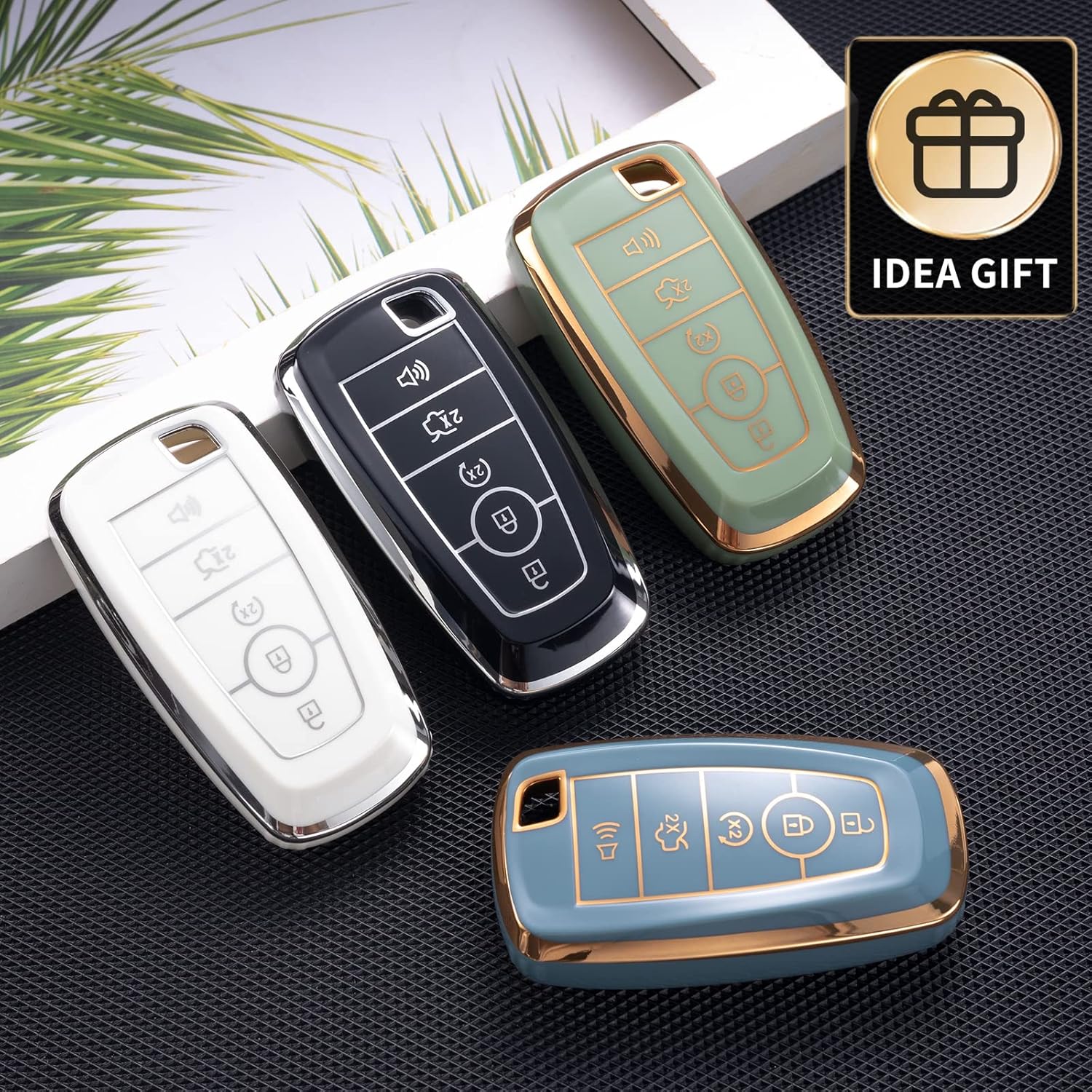 Compatible con funda para llavero Ford con cordón de cuero, funda protectora para llave de automóvil Ford Explorer Fusion Escape F150 F250 F350 F450