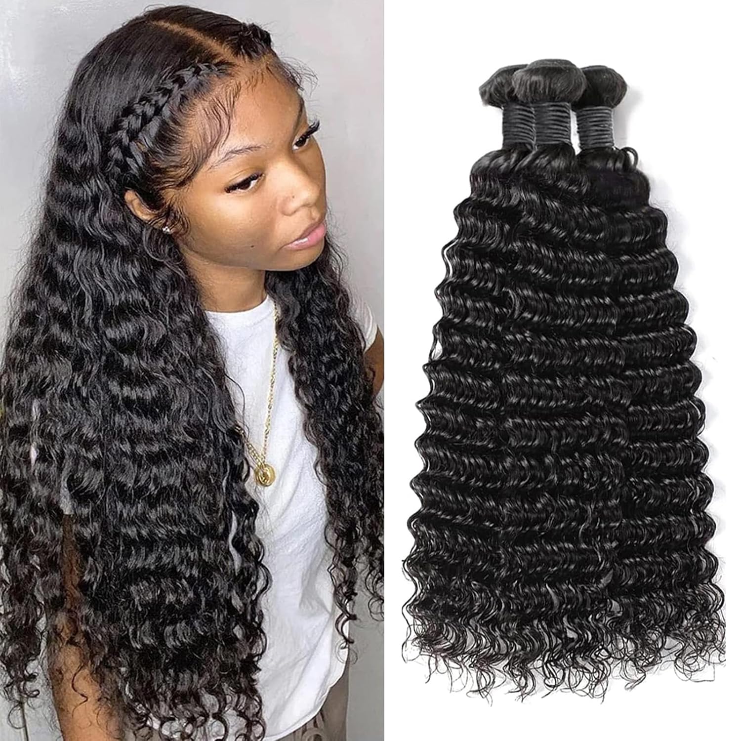 3 paquetes de cabello humano virgen brasileño 10A 100% sin procesar, mechones húmedos y ondulados, extensiones de cabello humano rizado profundo,