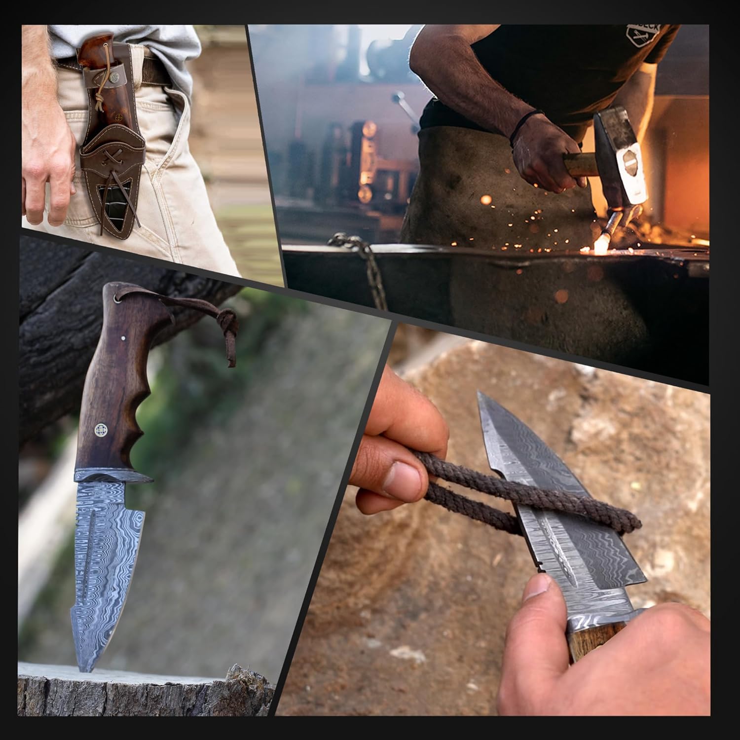 Cuchillo de caza de Damasco hecho a mano de 10 pulgadas con funda  Cuchillos de caza de hoja fija para hombres  Cuchillo EDC de hoja fija con mango