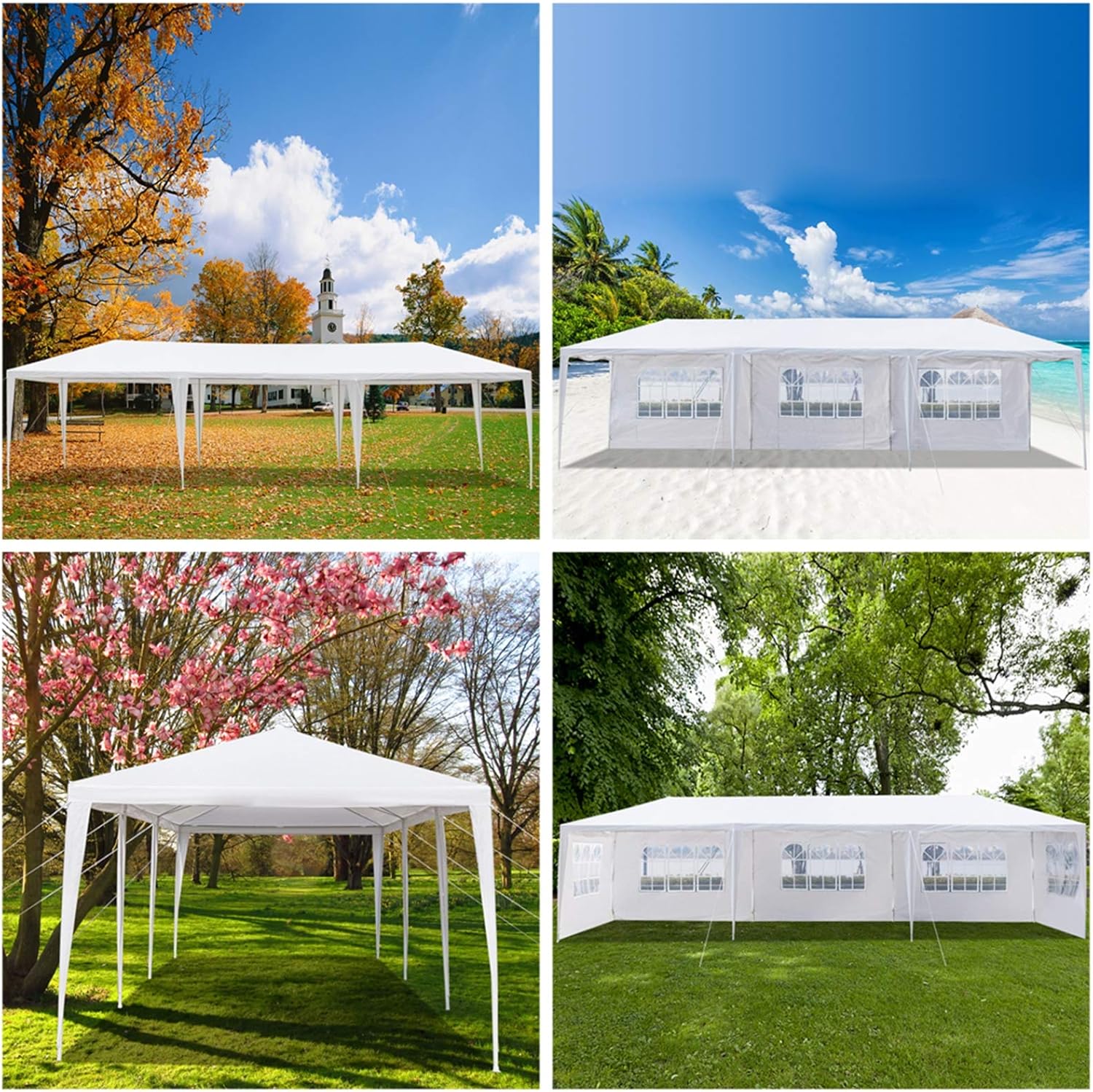 Toldo resistente de 30 x 10 pies, para fiesta, boda, kiosco, blanco, con 5 paredes laterales extraíbles, pabellón impermeable al aire libre para