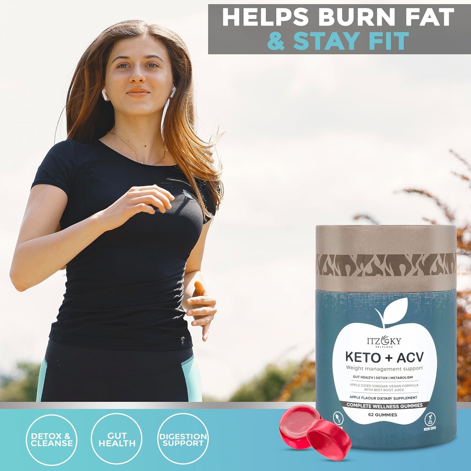 (Paquete -1, 62 gomitas) Keto ACV Gummies para pérdida de peso, gomitas Keto ACV gomitas Shark Fat Tank, digestión, desintoxicación y limpieza,