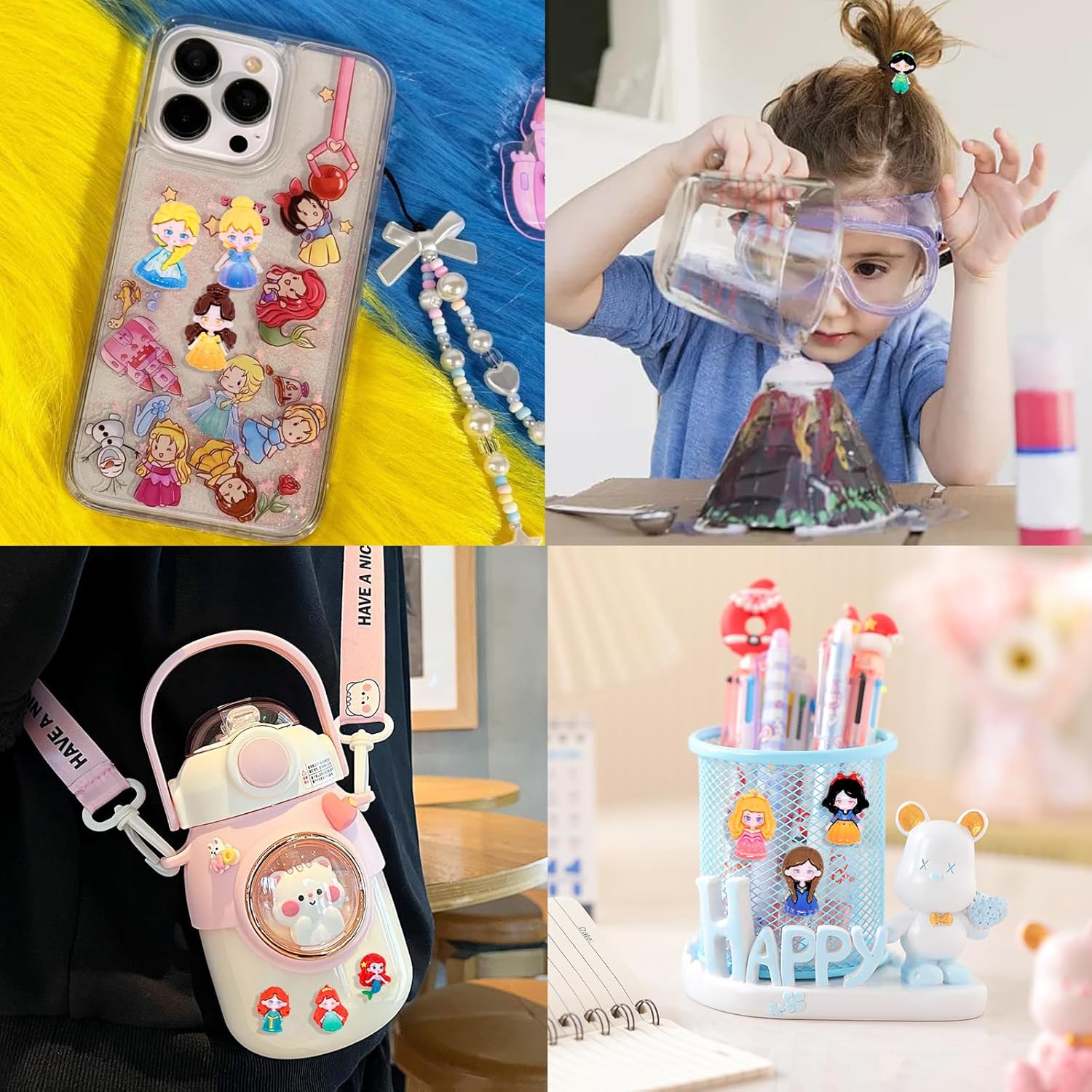 Honbay 40 dijes de resina con parte trasera plana de princesas de dibujos animados, lindos encantos de limo para niñas, adornos de resina de